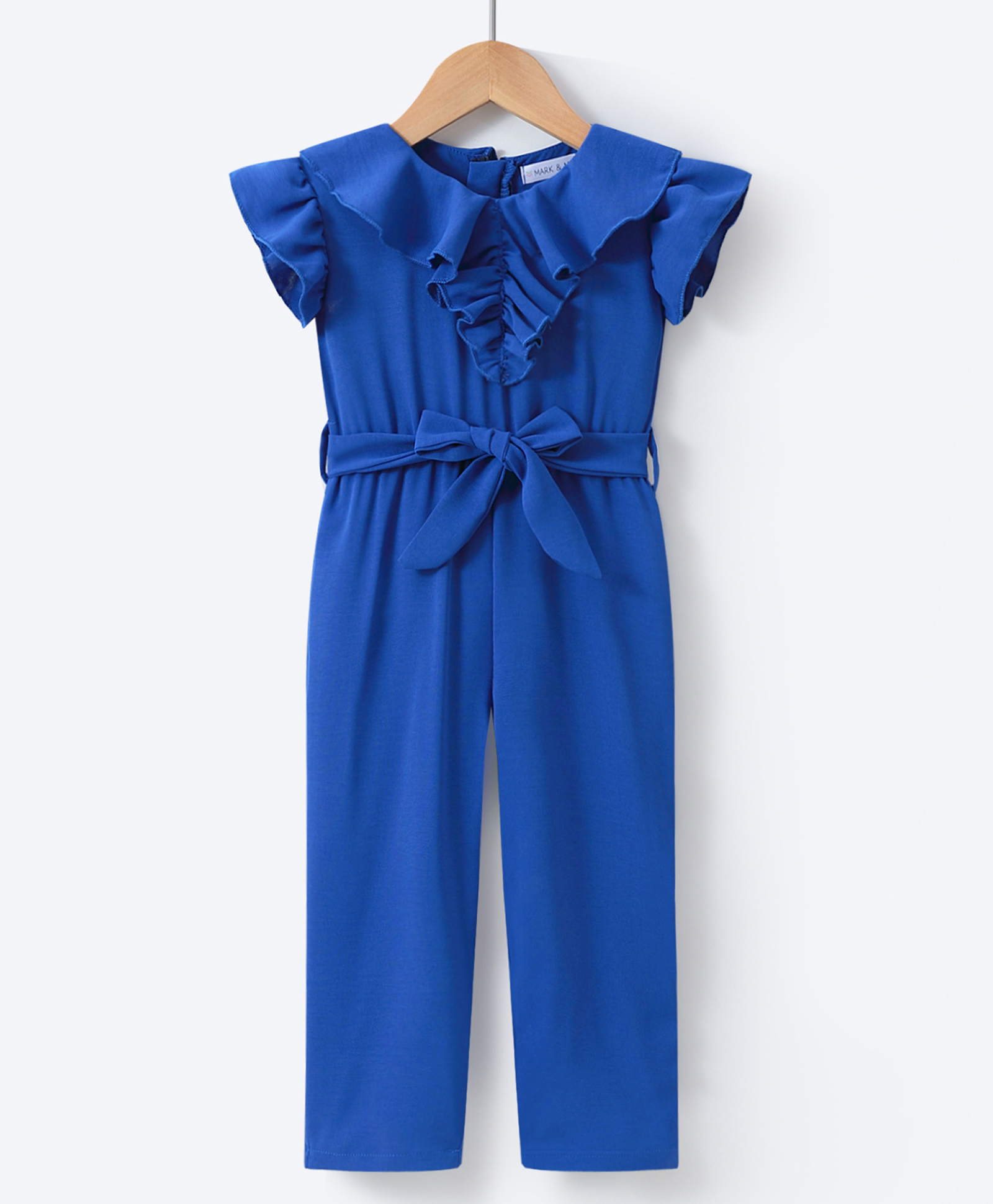 Mark & Mia Cotton Frill Sleeves Solid Color Jumpsuit- Blue-picture-17