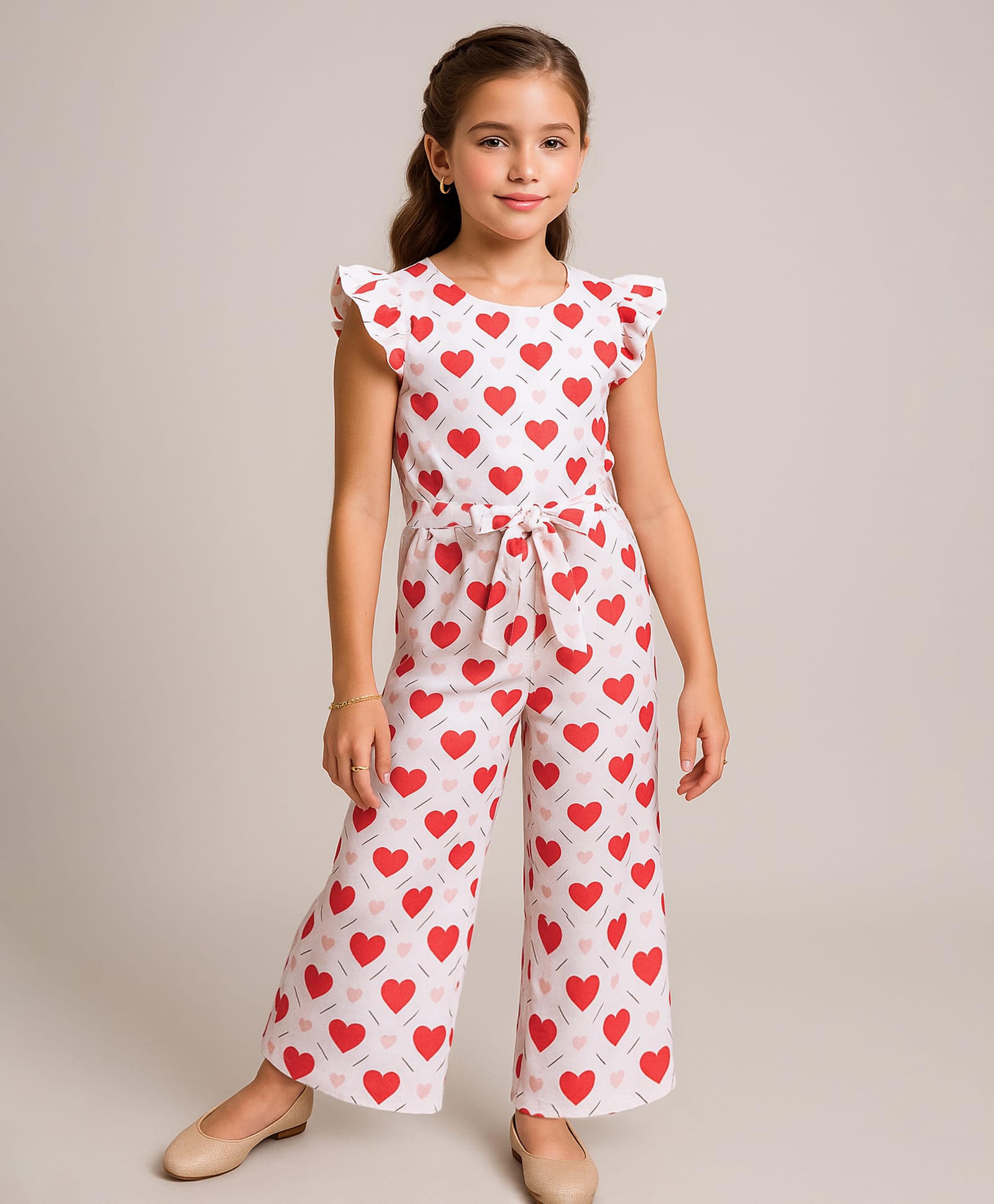 Mark & Mia Frill Sleeves Jumpsuit With Heart Print - White-picture-24