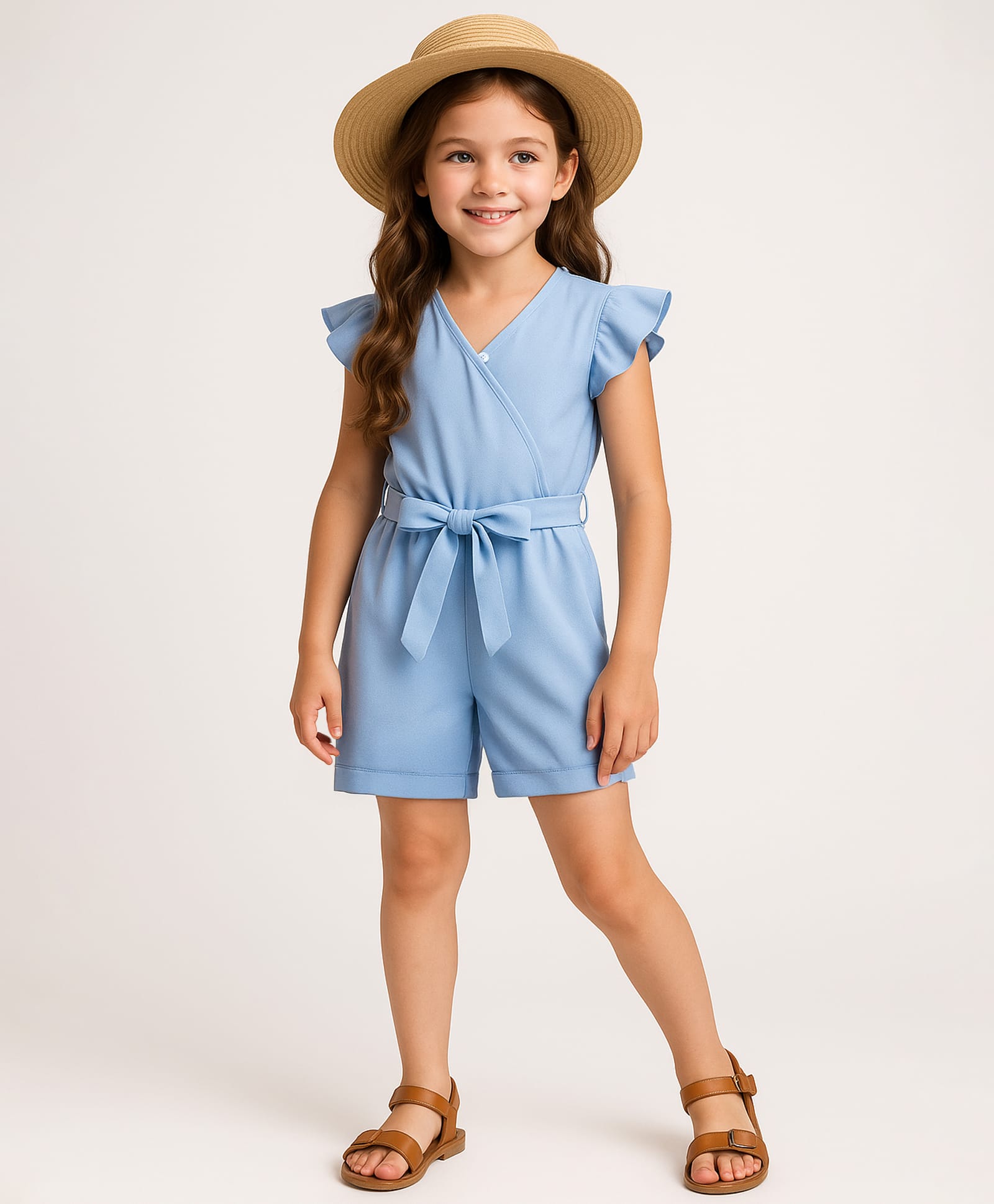 Mark & Mia Frill Sleeves Solid Color Jumpsuit - Light Blue-picture-16