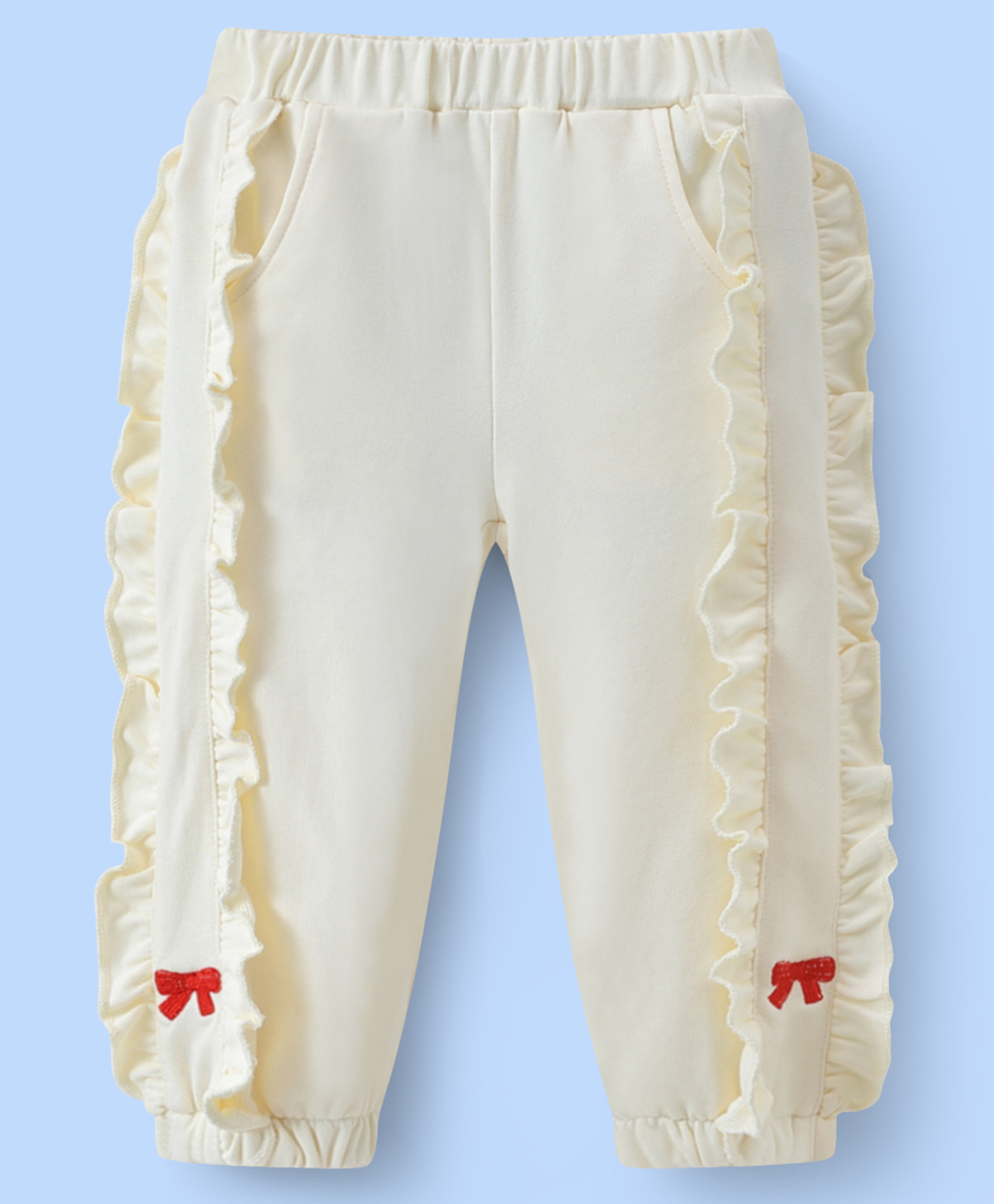 Mark & Mia Full Length Cotton Trouser With Frill Detailing & Bow Embroidery - Beige-picture-28