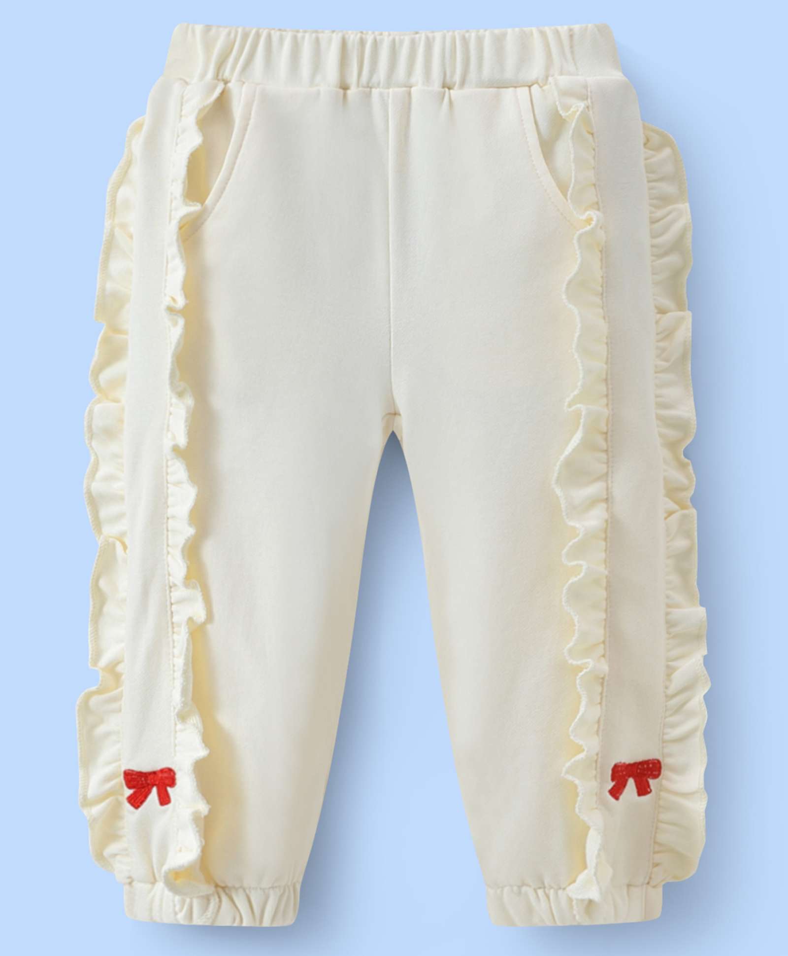 Mark & Mia Full Length Cotton Trouser With Frill Detailing & Bow Embroidery - Beige-picture-26