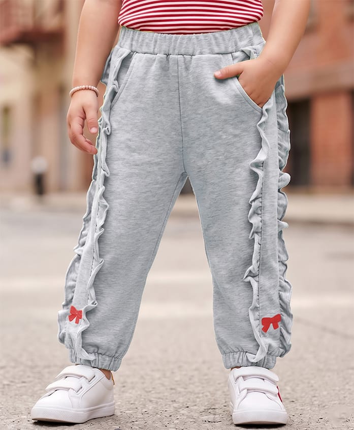 Mark & Mia Full Length Cotton Trouser With Frill Detailing & Bow Embroidery - Grey-picture-29