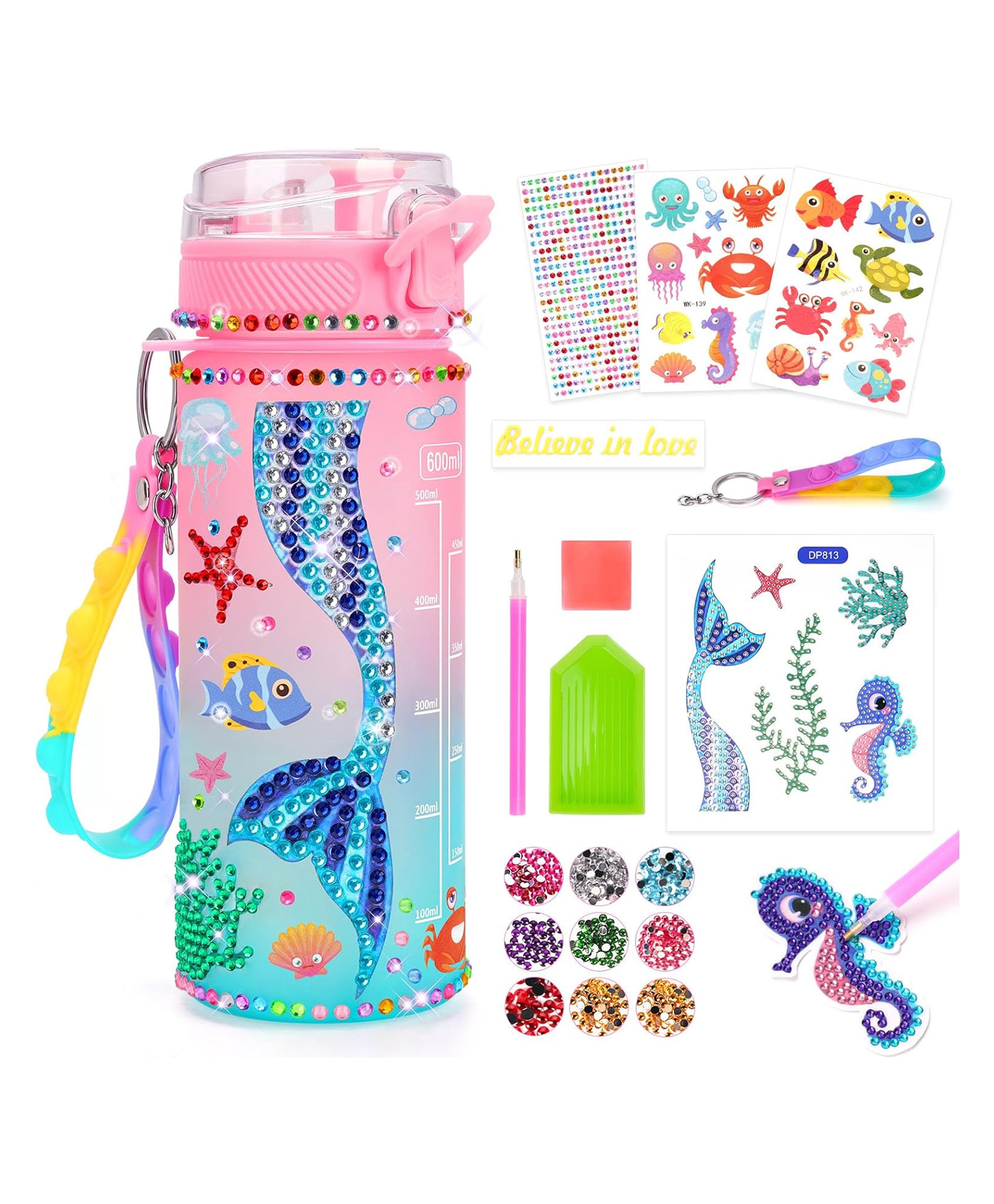 Kidology Decorate Your Own Water Bottle Kits for Girls Age Mermaid Painting Crafts Fun Arts and Crafts Gifts Toys - 600 ml-image-15