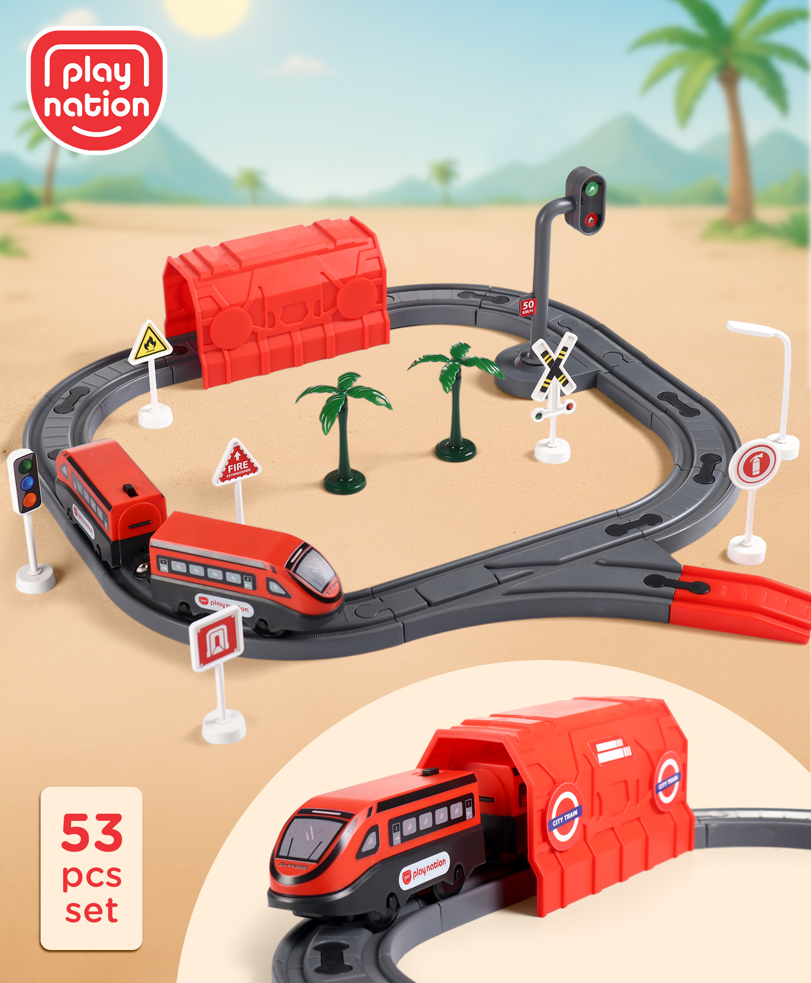Play Nation Rescue Train Set Red - 51 Pieces