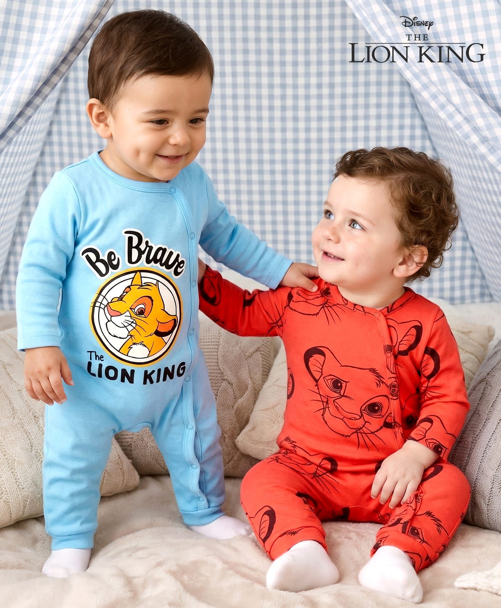 Babyhug Disney Interlock Knit Full Sleeves Rompers with Lion King Graphics Pack of 2 - Red & Light Blue-picture-14