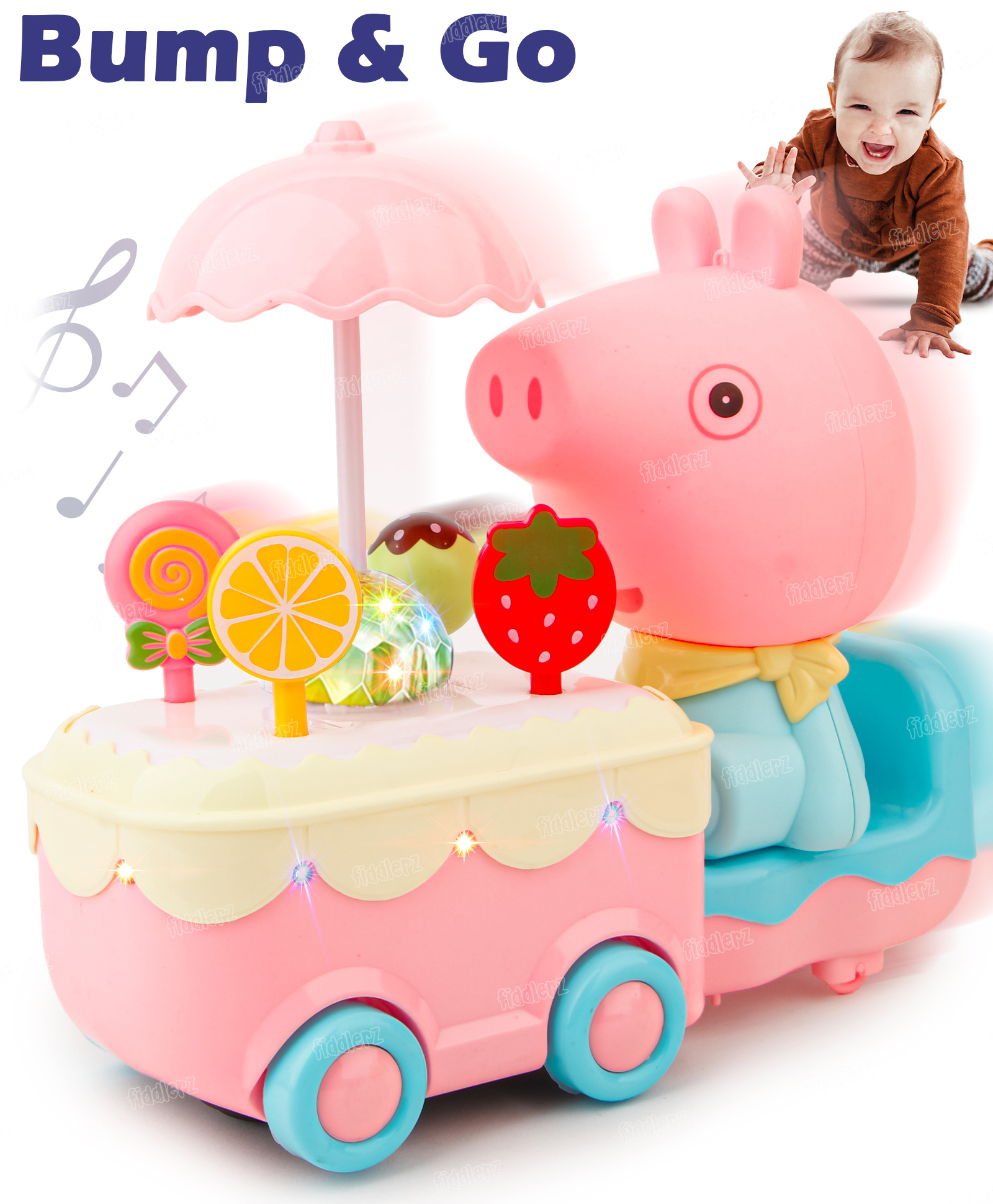 Fiddlerz Baby Candy Car Pretend Play Food Dessert and Candy Trolley Set with Music Lighting Kids Miniature Sweet Shop for Kids(Pink)-picture-15
