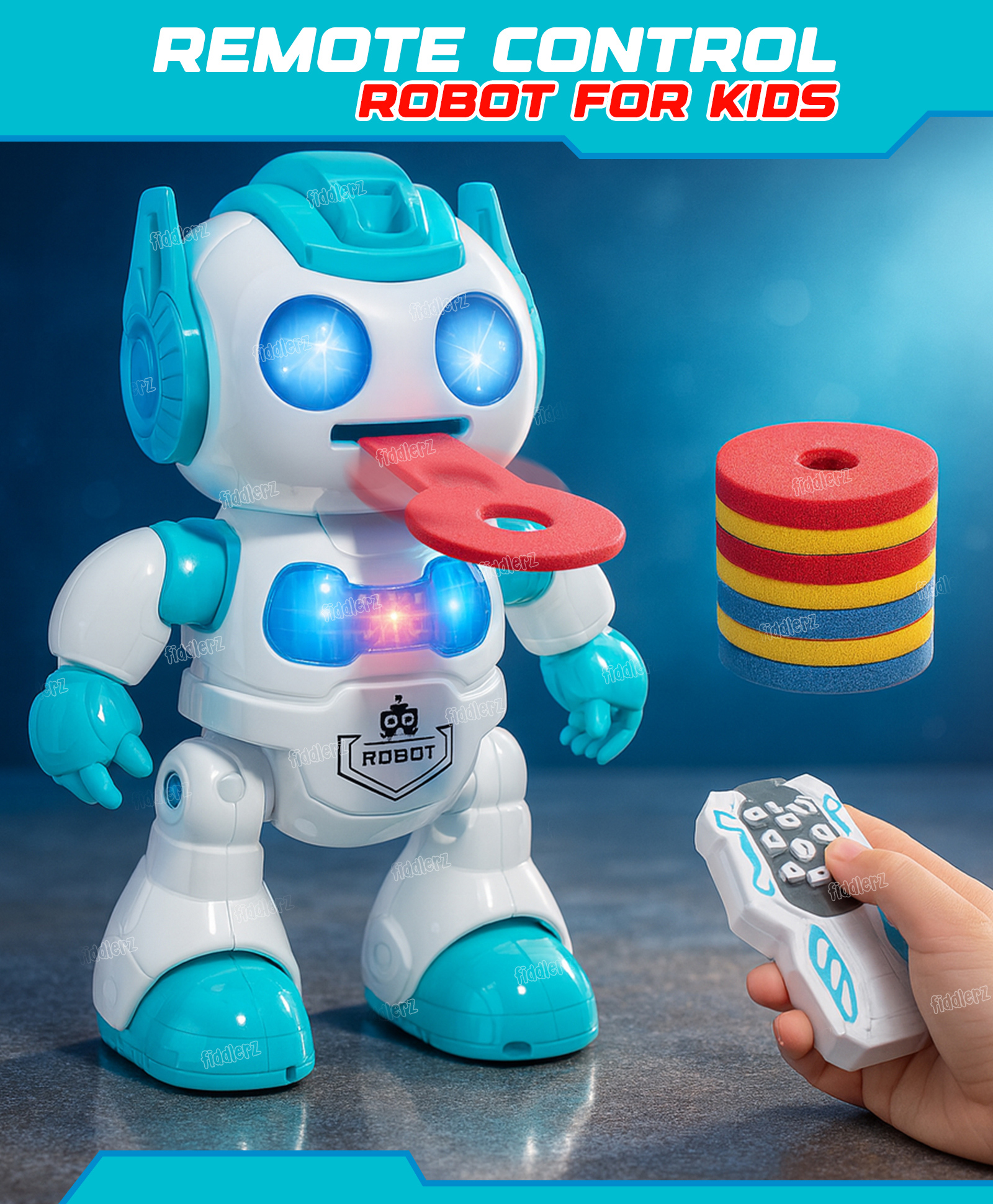 Fiddlerz Remote Control Robot for Kids Intelligent Dance Robot with Launching UFO Action Lights and Music Fun Educational Toy for Boys and Girls-image-7