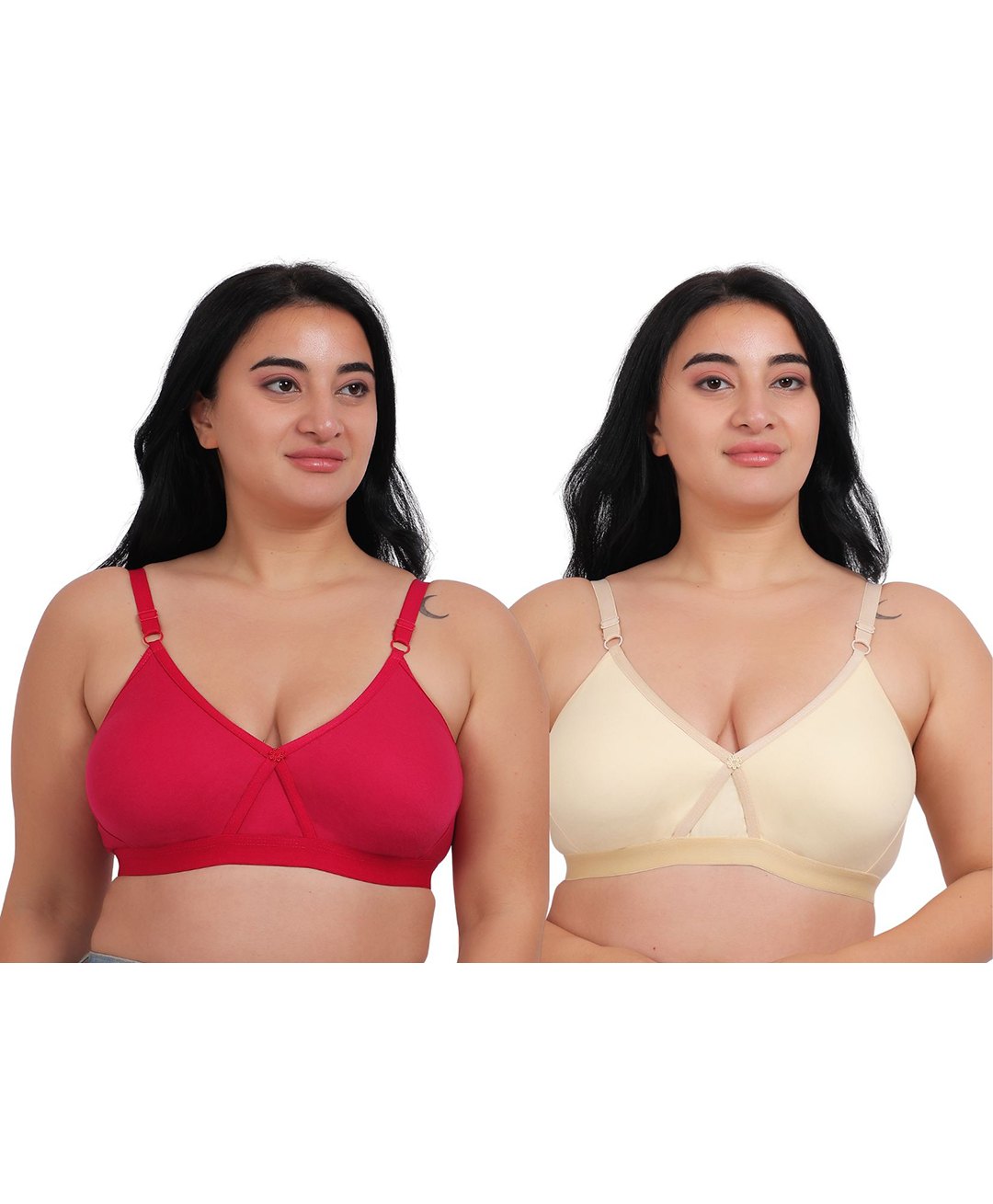 Fabme Pack Of 2 Sleeveless Solid Non Padded Non Wired Bras - Skin & Dark Pink-picture-14