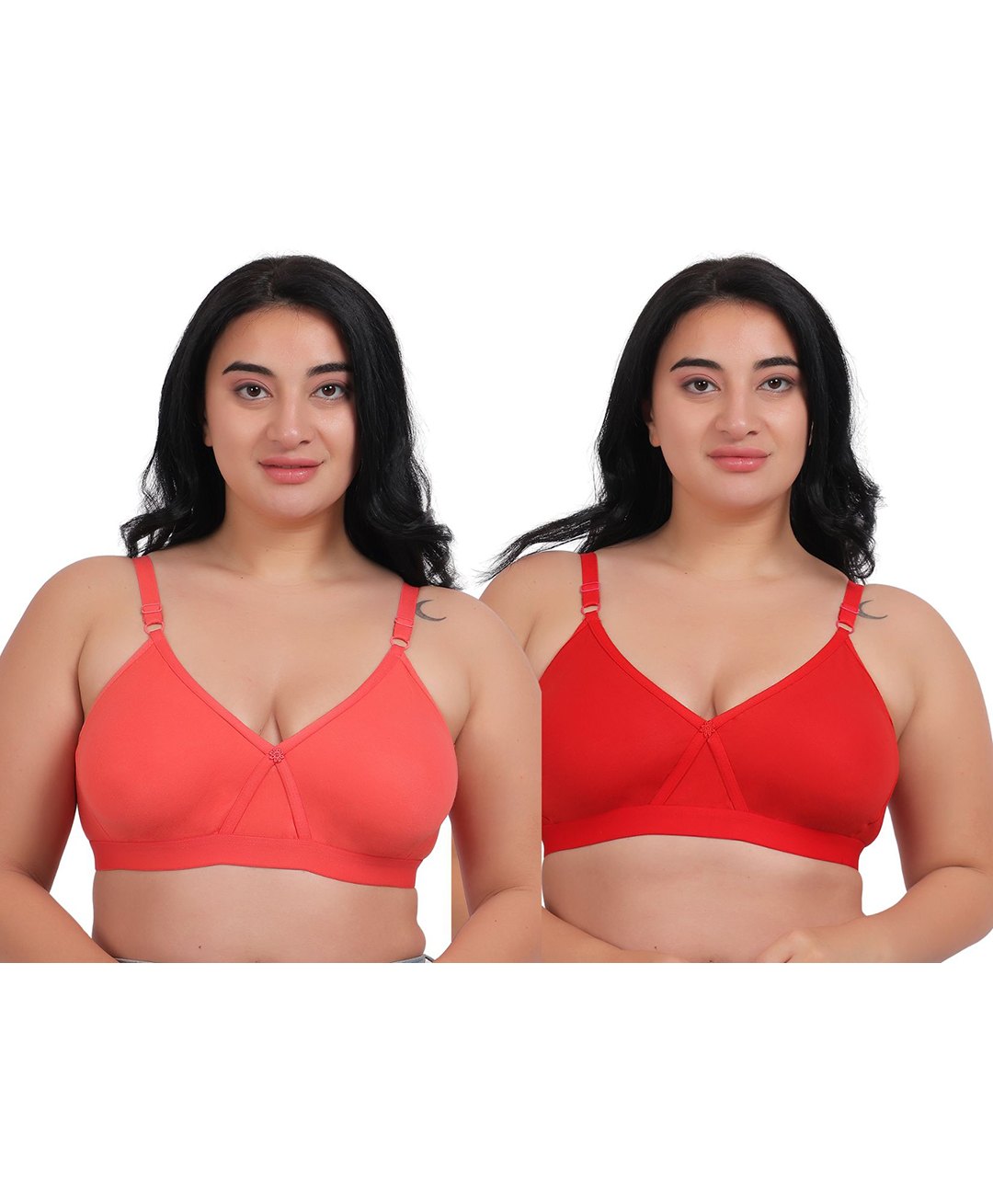 Fabme Pack Of 2 Sleeveless Solid Non Padded Non Wired Bras - Peach & Red-picture-15