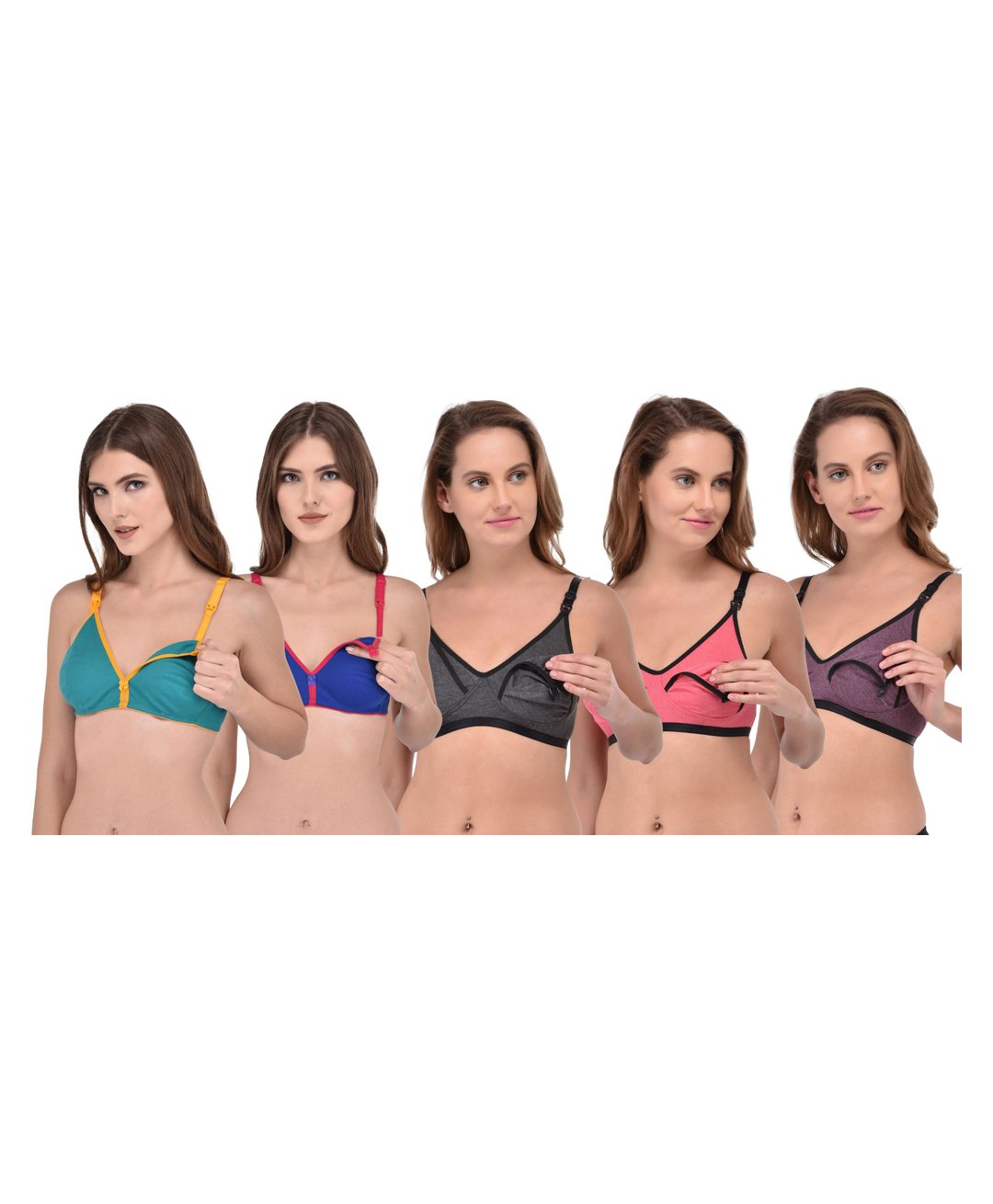 Fabme Pack Of 5 Sleeveless Solid Wire Free Nursing Bras - Multi Colour-picture-14