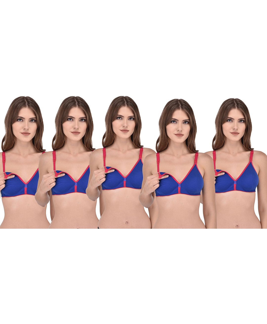 Fabme Pack Of 5 Sleeveless Solid Wire Free Nursing Bras - Blue-picture-22