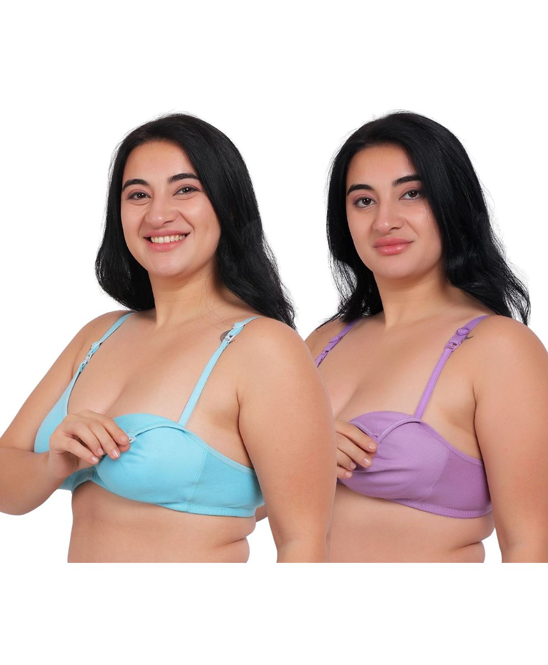 Fabme Pack Of 2 Cotton Sleeveless Solid Nursing Bras - Sea Green & Pink-image-33