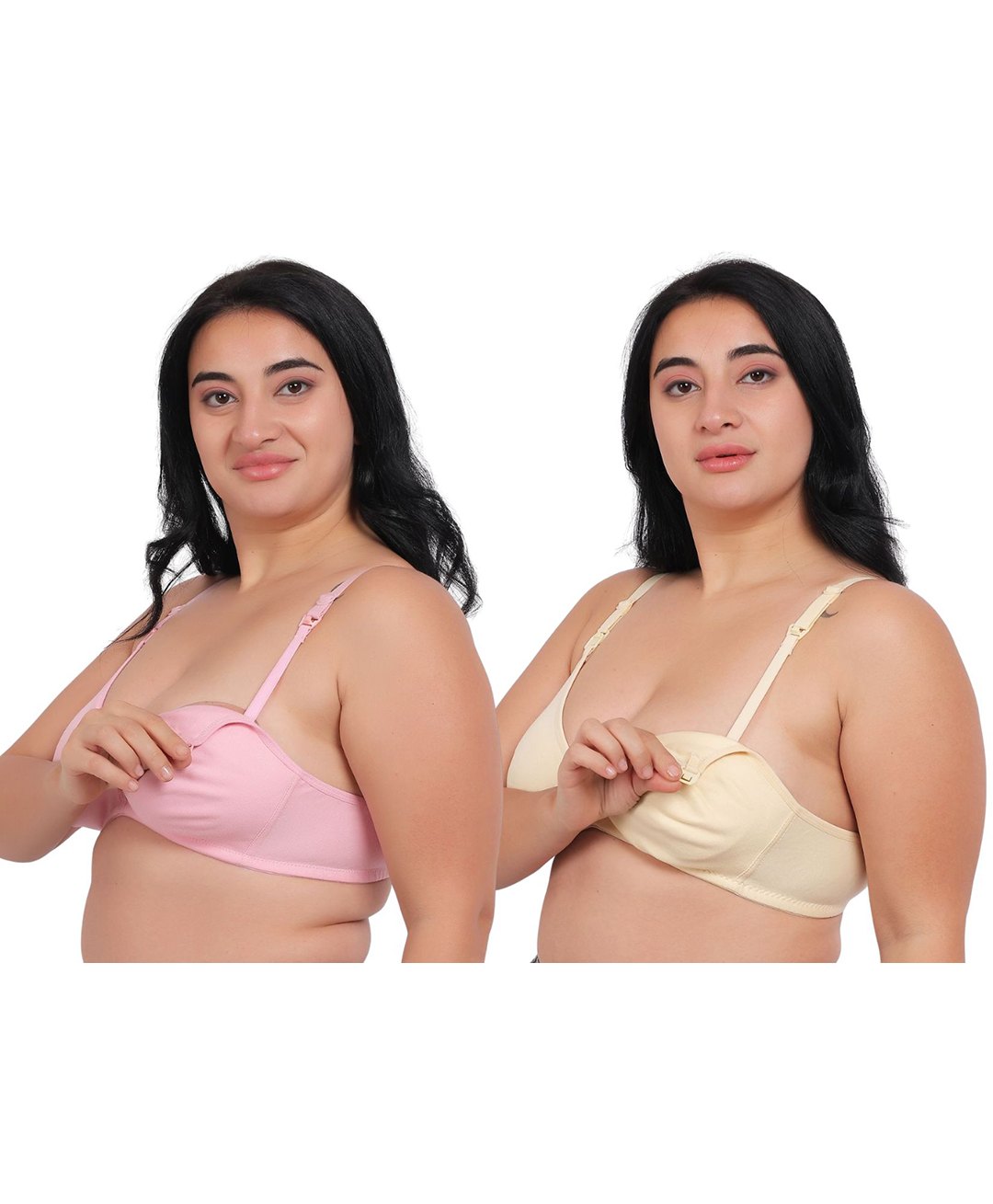 Fabme Pack Of 2 Cotton Sleeveless Solid Nursing Bras - Skin & Pink-image-10