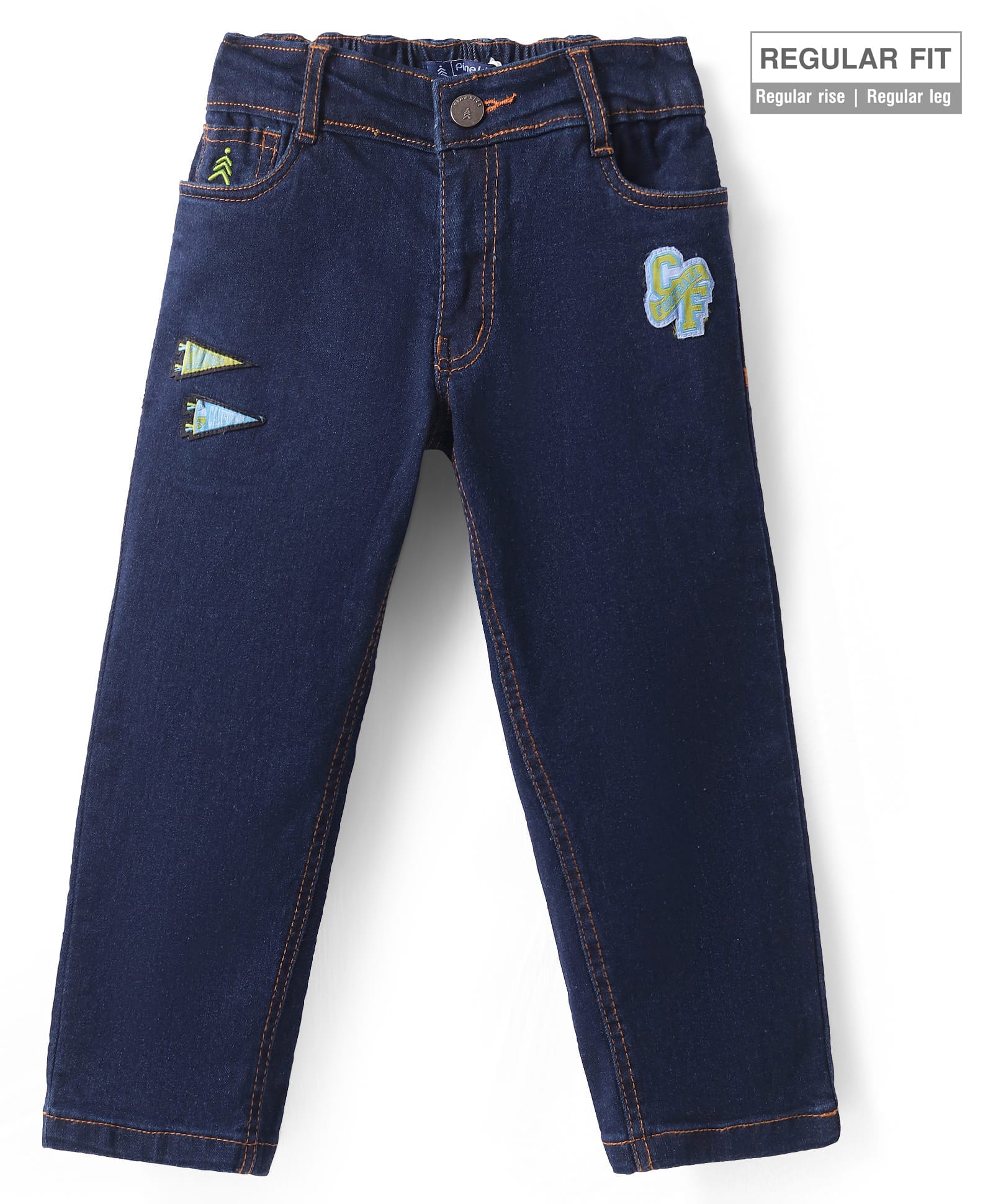 Pine Kids Woven Full Length Washed Denim Jeans With Paper Plane Patch - Navy Blue-picture-17