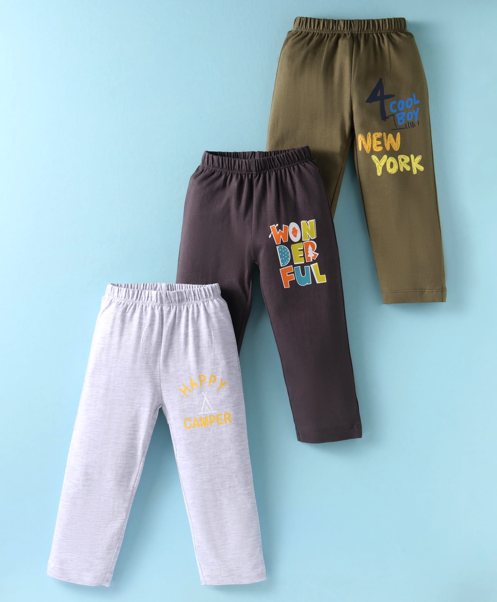 OHMS Sinker Knit Full Length Lounge Pants with Text Print Pack of 3 - Olive Green Grey & Black-image-13