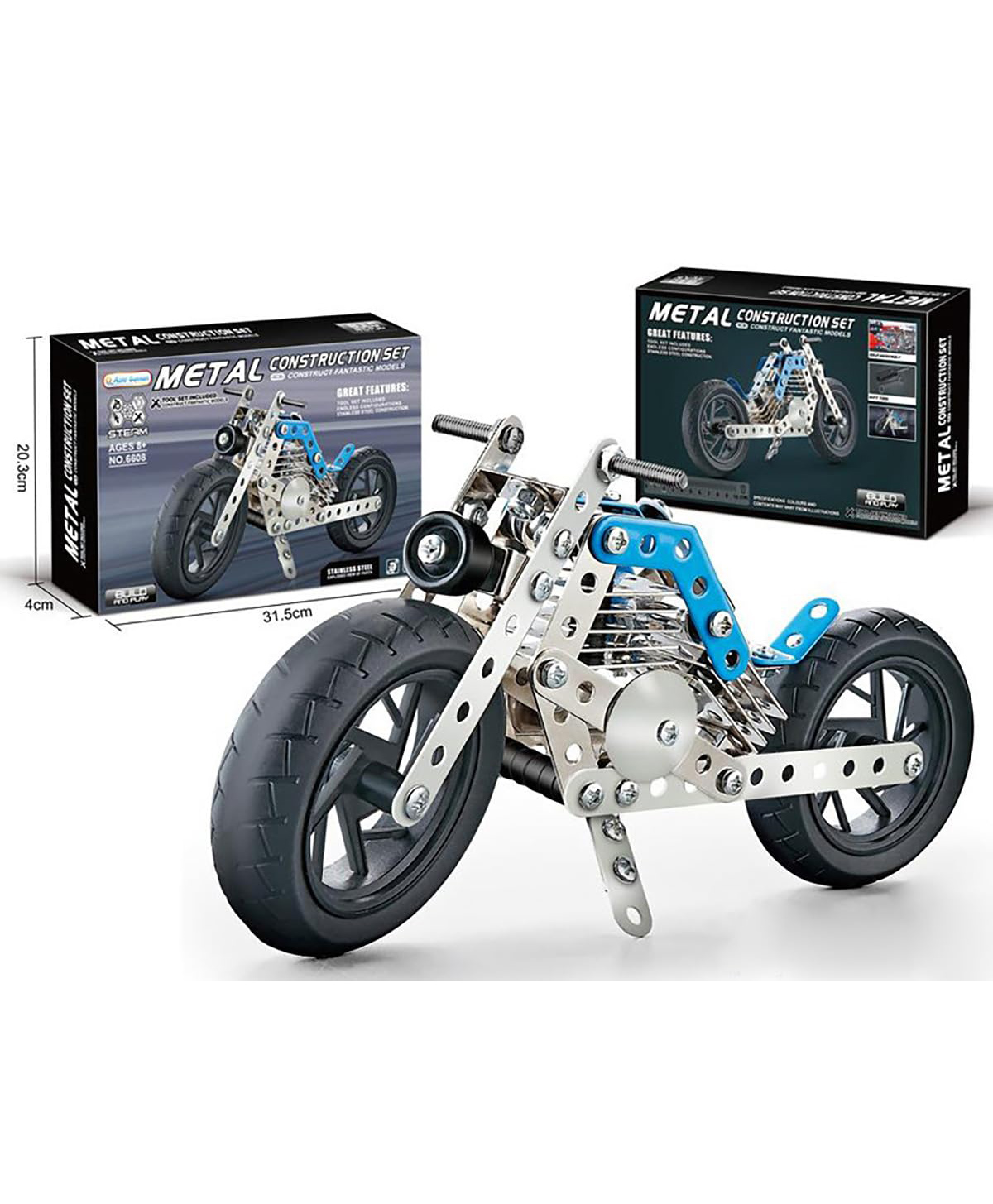 Sanjary DIY Compatible Assembling Metal Cruiser Motorcycle Educational Building Blocks Kit for Kids color design may vary - 140 Pcs-image-7