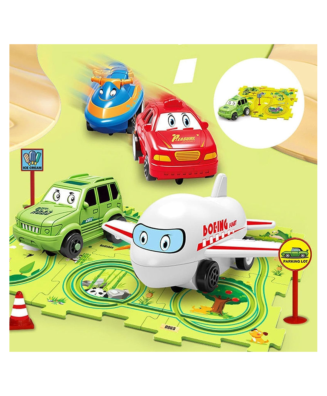 Sanjary 5 PCS Car Puzzle Track Set for Kids with A Cute Vehicle Toddler Puzzle Track Play Set color design may vary-picture-18