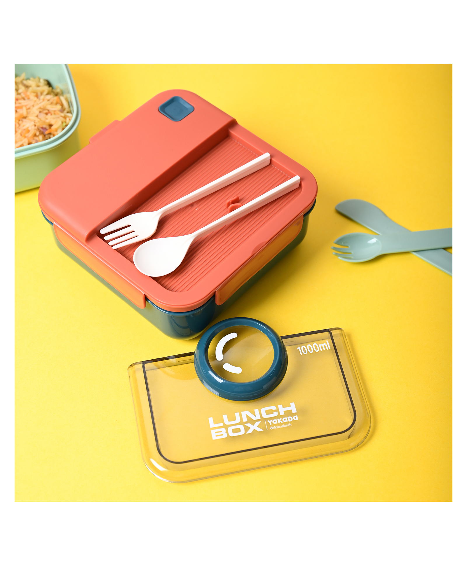 VONCASA Vibrant Red Lunch Set: 1 Spoon, 1 Fork & 1 Box-image-32