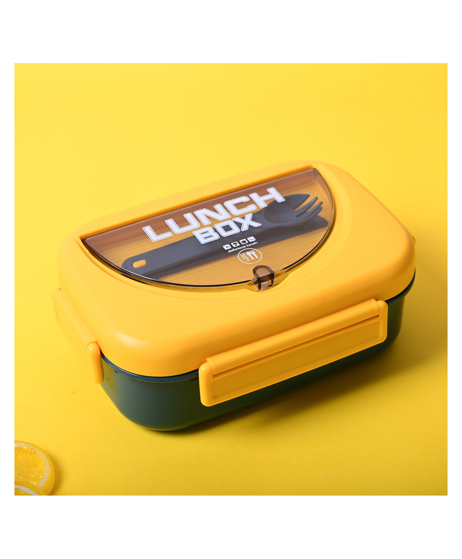 VONCASA Sunny Yellow Lunch Set: 1 Spoon, 1 Fork & 1 Box-image-1