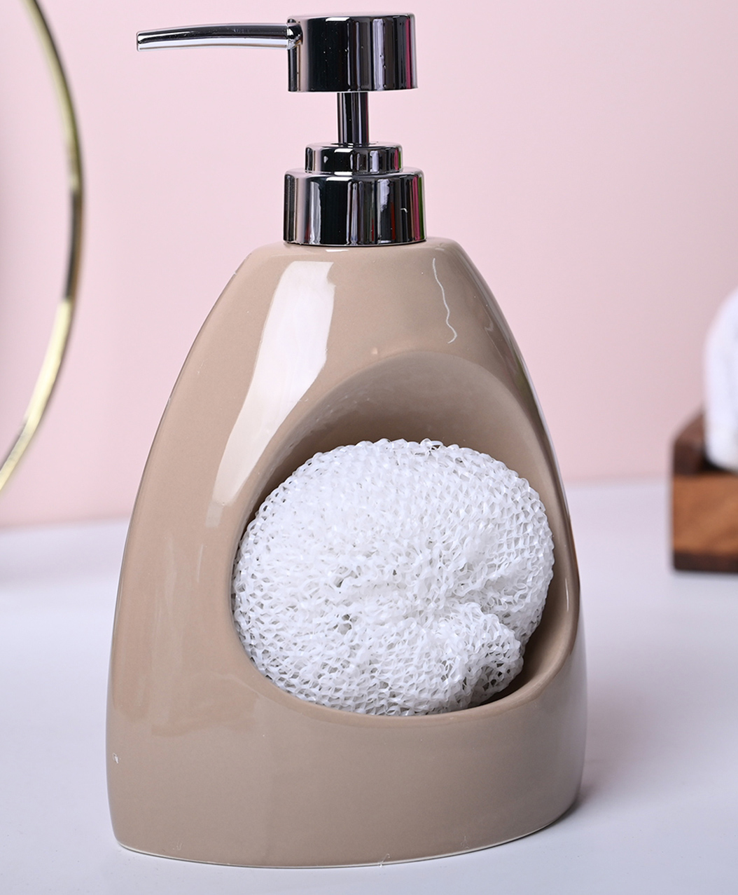 VONCASA Classic White Kitchen Dispenser With Scrubber - Cylindrical Shape (550 ml)-image-35