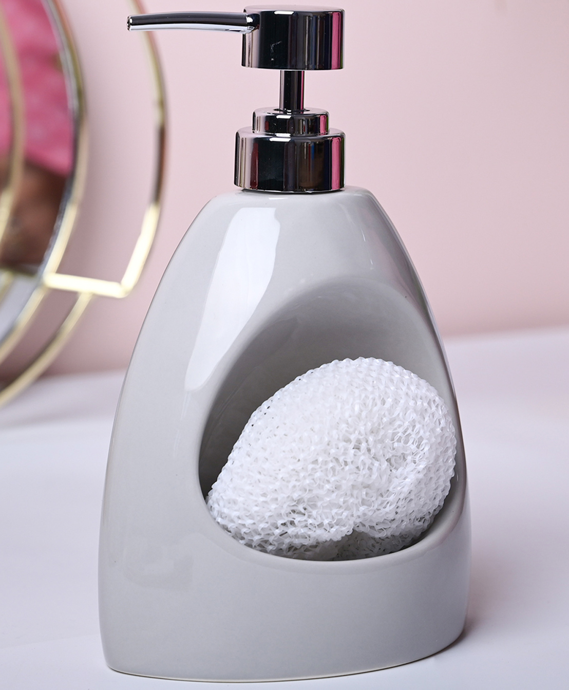 VONCASA Sophisticated Grey Kitchen Dispenser With Scrubber - Cylindrical Shape (550 ml)-image-27