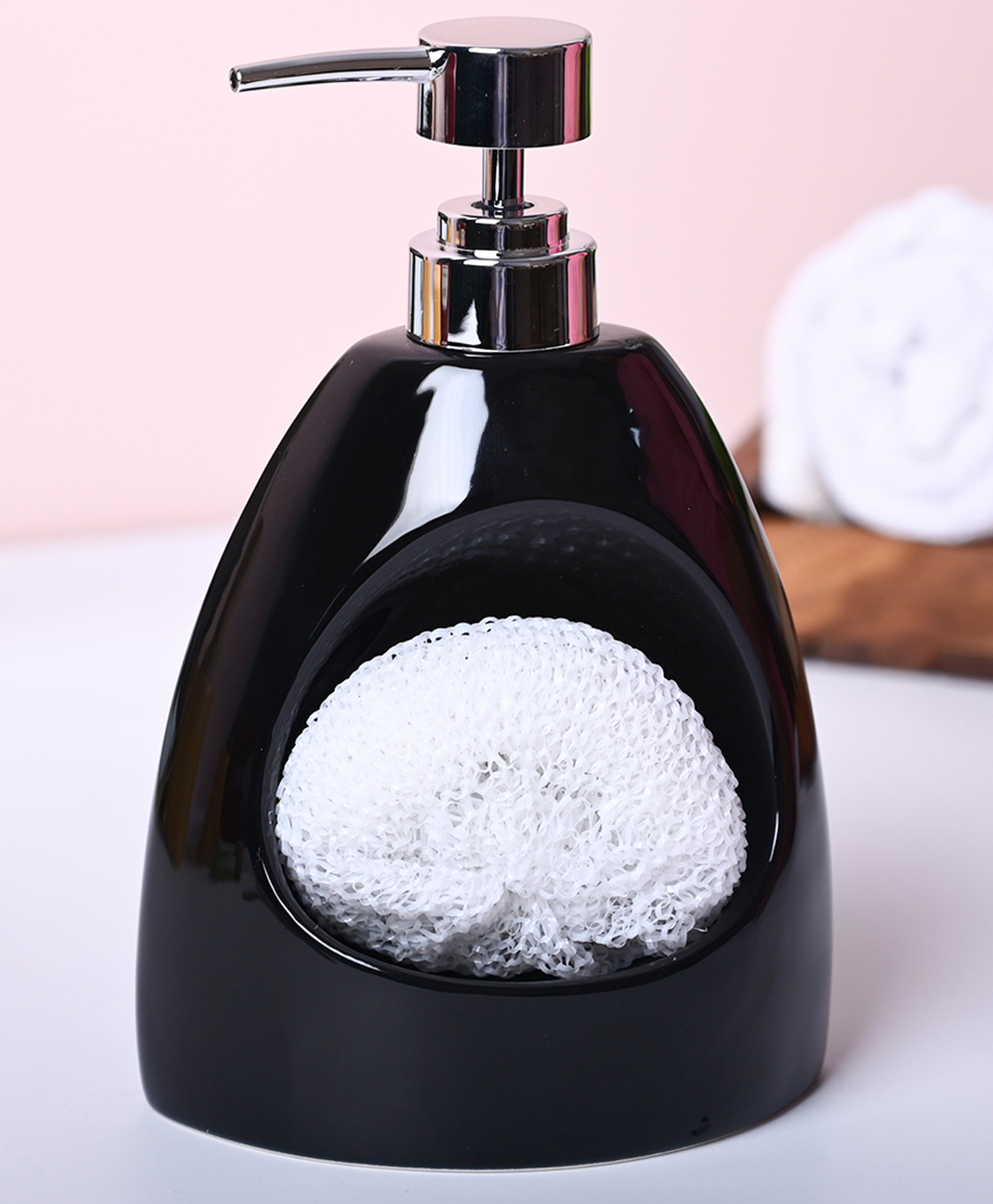 VONCASA Modern Black Kitchen Dispenser With Scrubber - Cylindrical Shape (550 ml)-image-32