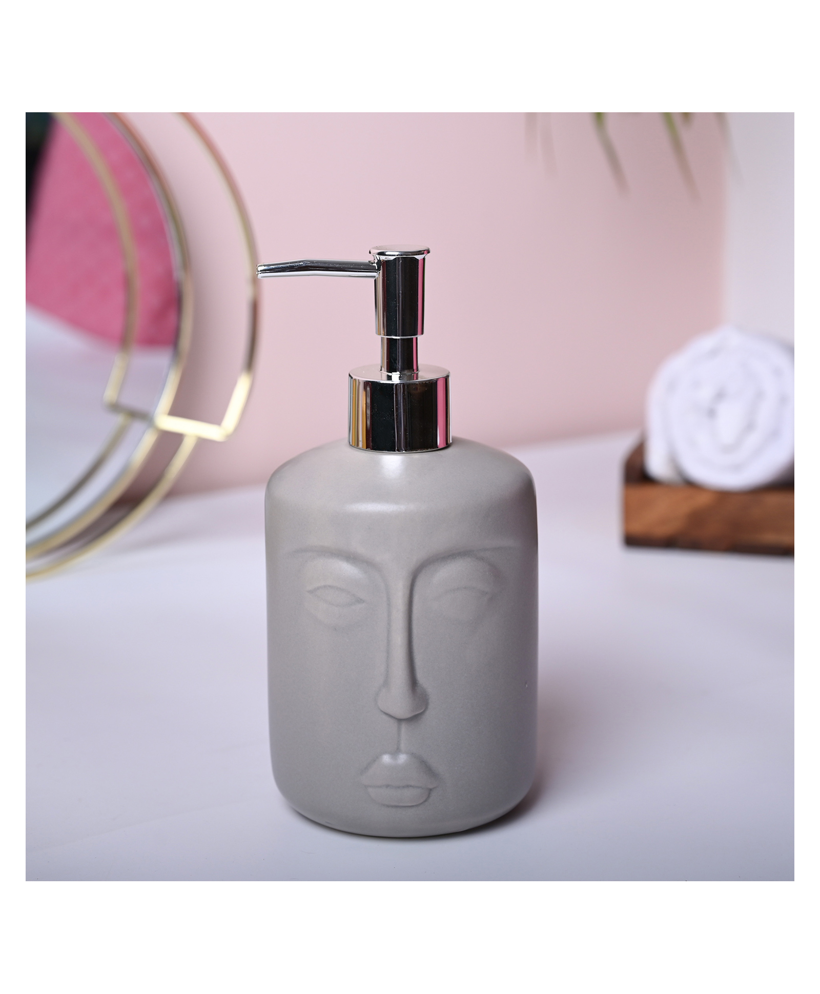 Voncasa Grey Matte Face Soap Dispenser - Cylindrical Shape (550 ml)-image-25