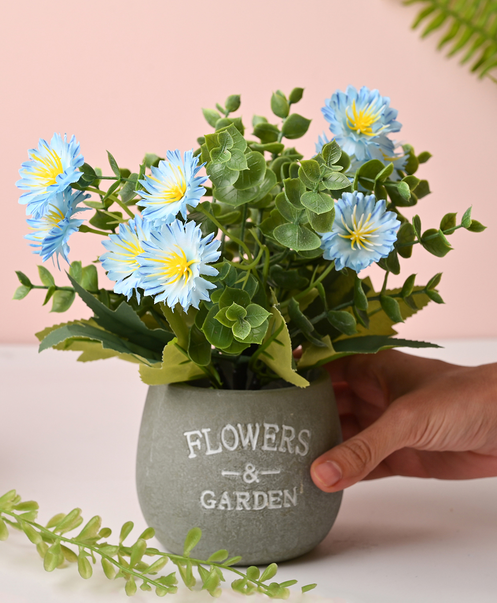 VONCASA Plastic White color Artificial Flower With Pot-image-5