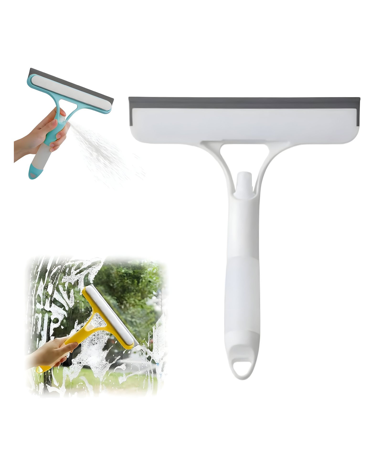COZY VIBES 3 in 1 Window Cleaning Tool for Car Indoor Outdoor High Windows Window Squeegee with Spray, Multifunction Magic Broom Brush Squeeze Silicone Broom Sweeping Shower Squeegee - PACK OF 1 - COLOR MAY VARY-picture-11