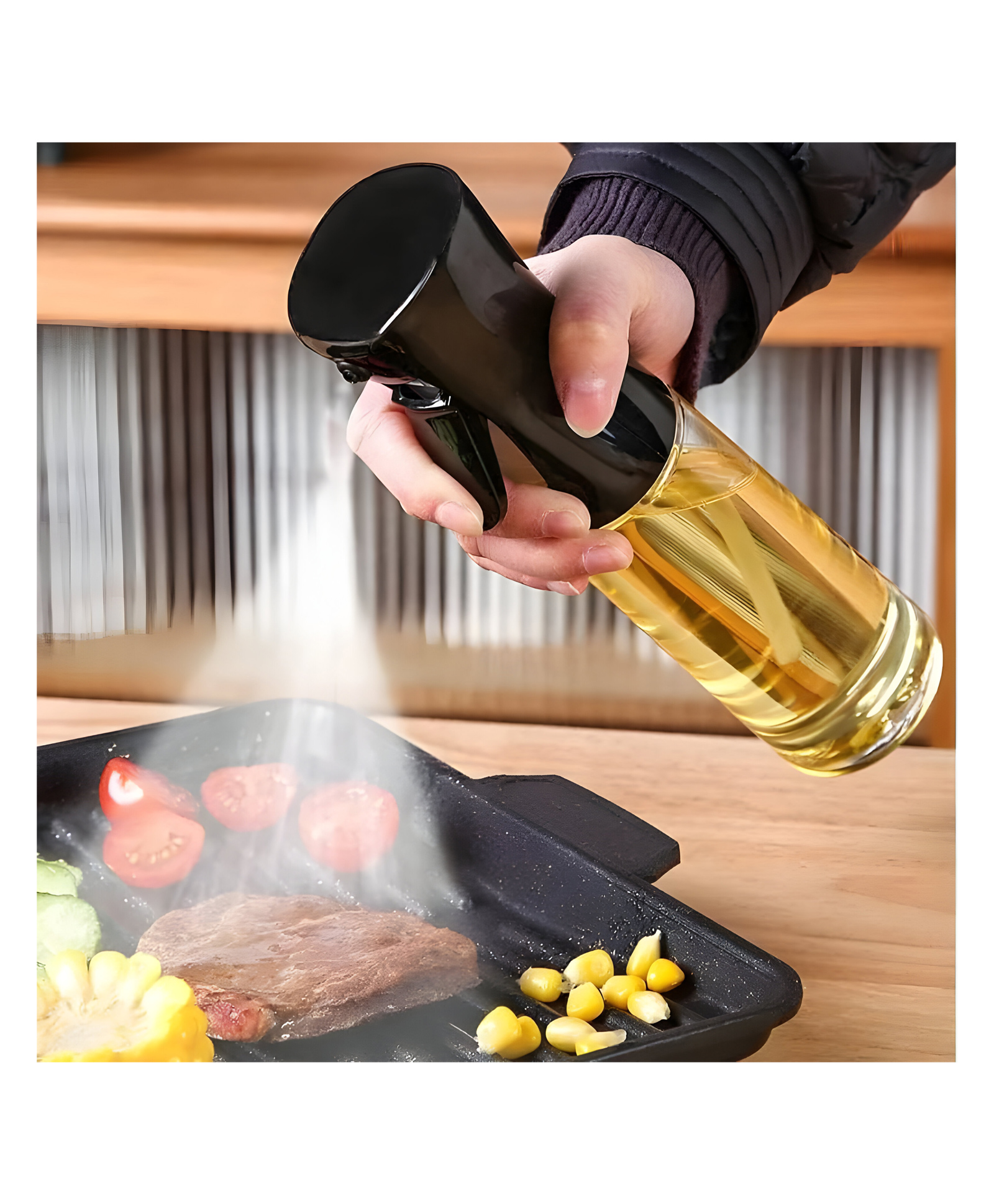 COZY VIBES Glass oil Spray Dispenser Cooking Olive Oil Spray Bottle Refillable Food Grade Oil Vinegar Spritzer Sprinkler Sprayer Mister Used for Air Fryer, Salad Making, Frying, BBQ - PACK OF 1 - COLOR MAY VARY-image-25