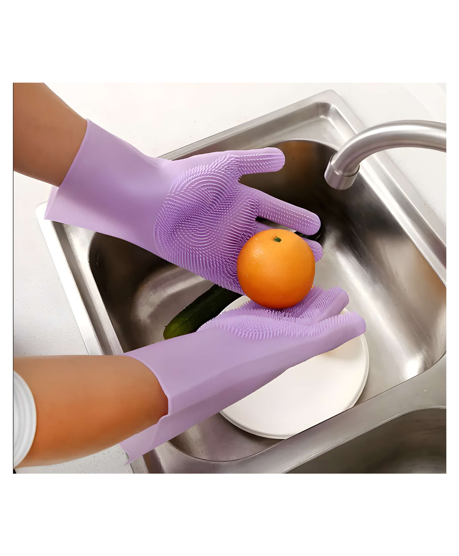 COZY VIBES Home reusable waterproof household cleaning silicone gloves non-slip silicone gloves magic dishwashing gloves - PAIR OF 1 - COLOR MAY VARY-image-2