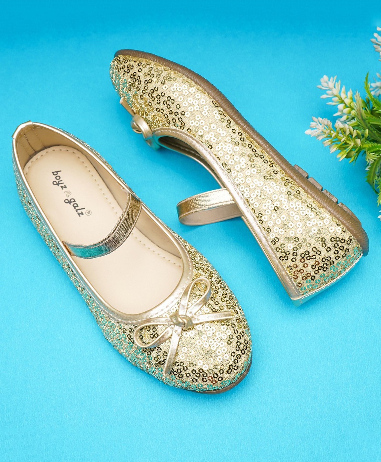 boyz n galz Sequin Embellished & Bow Applique Detailed Ballerinas - Gold-image-42