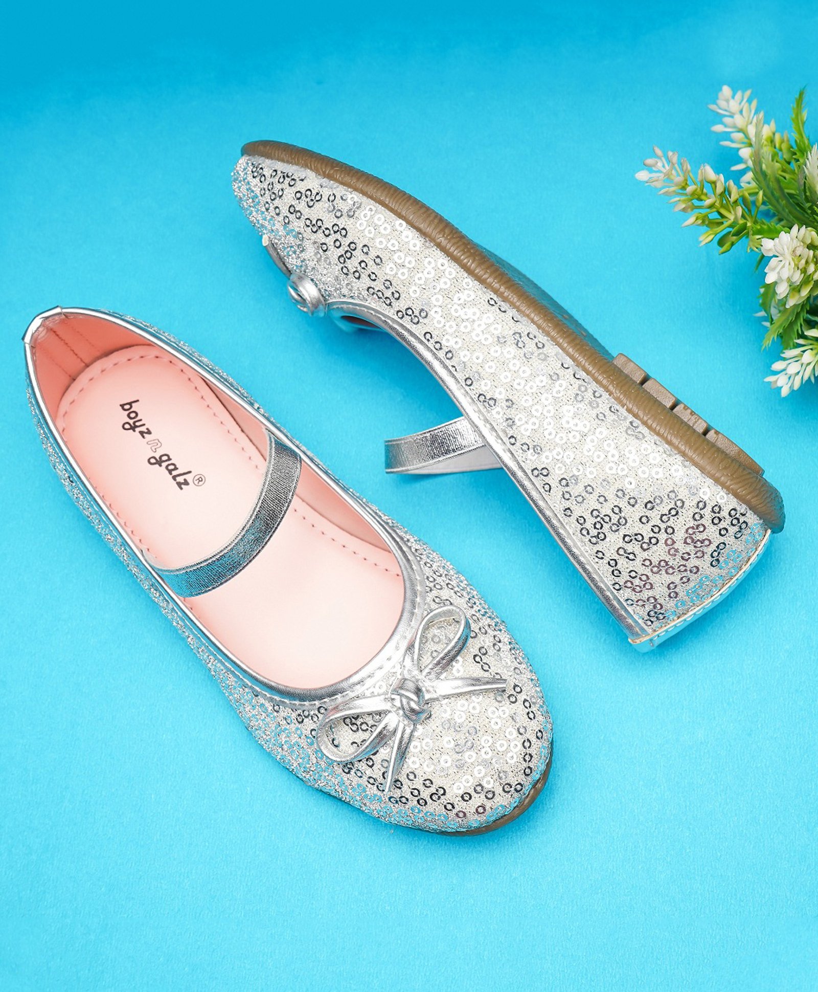 boyz n galz Sequin Embellished & Bow Applique Detailed Ballerinas - Sliver-image-48