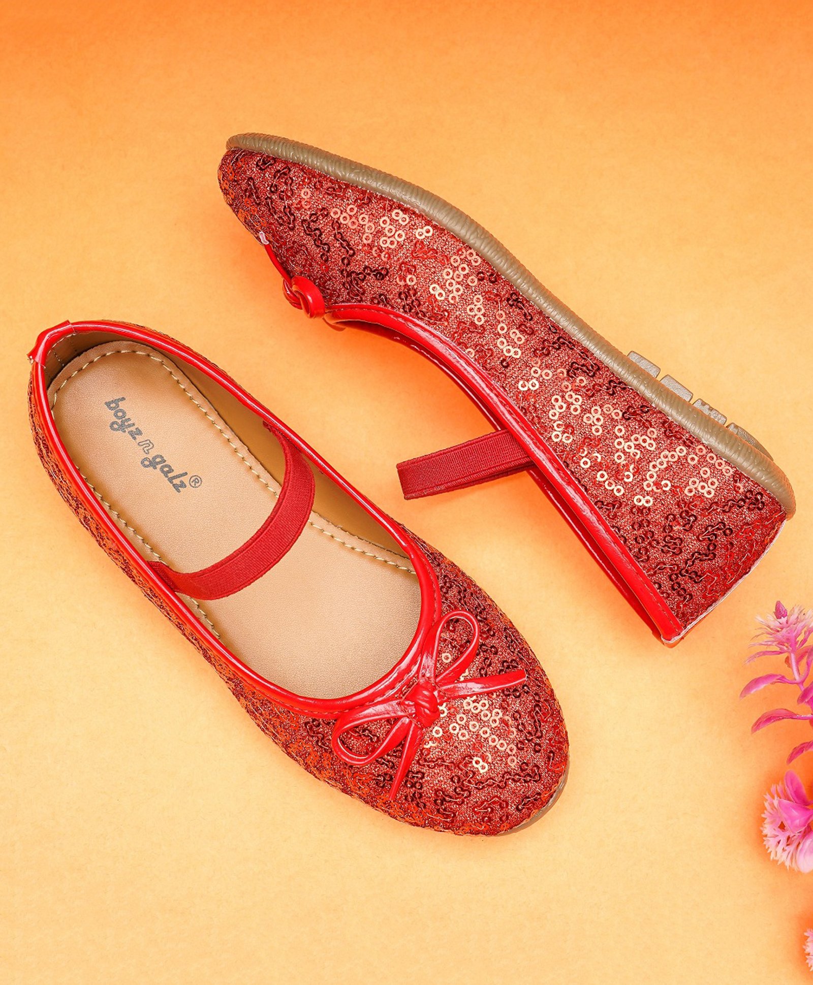 boyz n galz Sequin Embellished & Bow Applique Detailed Ballerinas - Red-image-47