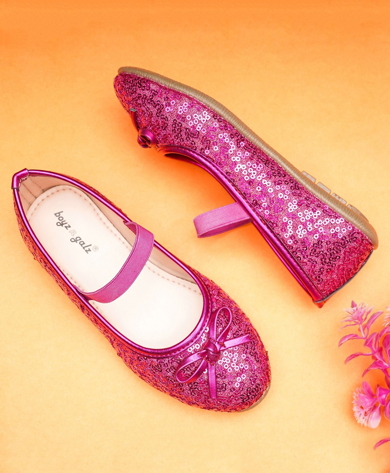 boyz n galz Sequin Embellished & Bow Applique Detailed Ballerinas - Fuchsia-image-37