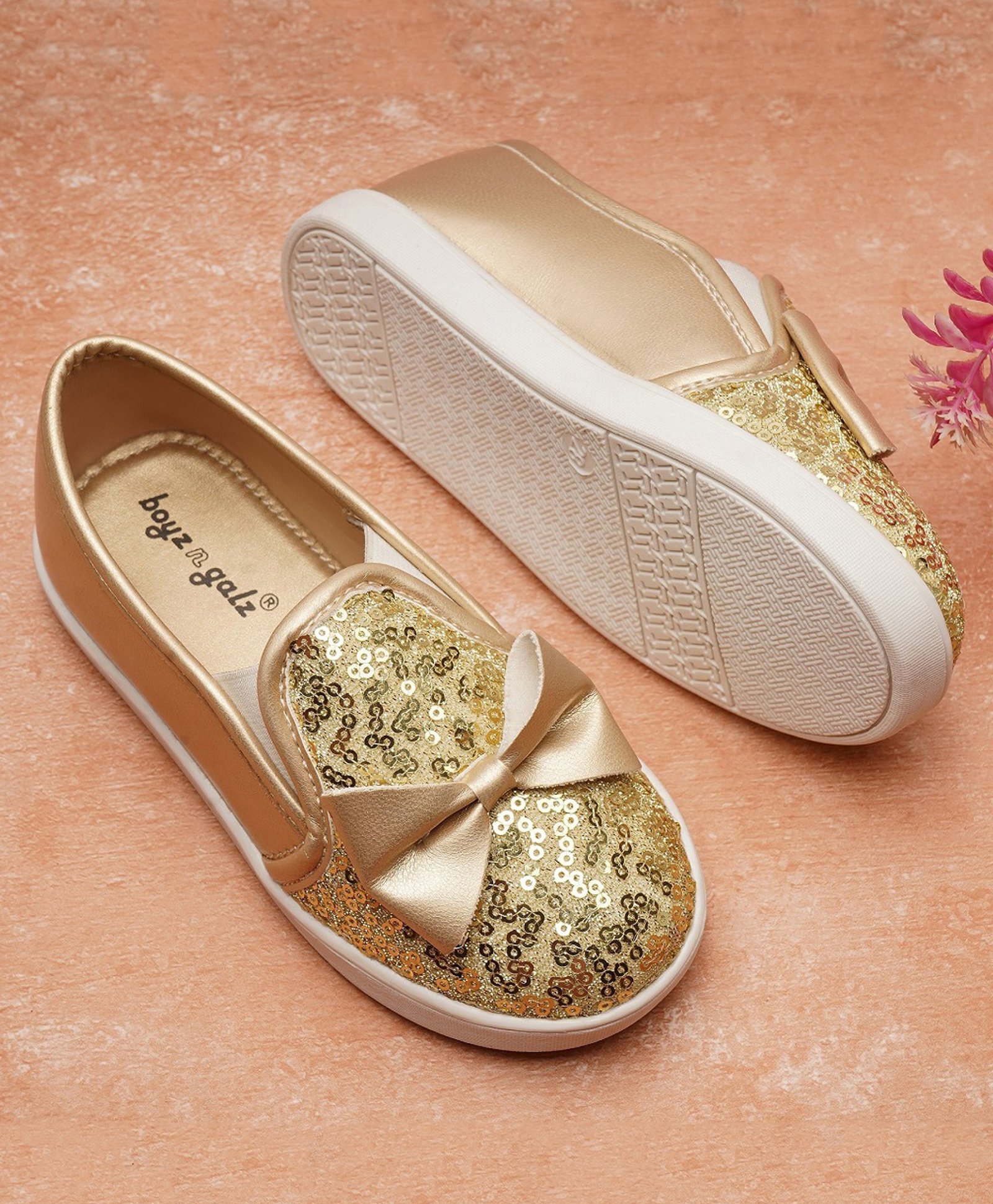 boyz n galz Sequin Embellished &Bow Applique Detailed Shoes - Gold-image-42