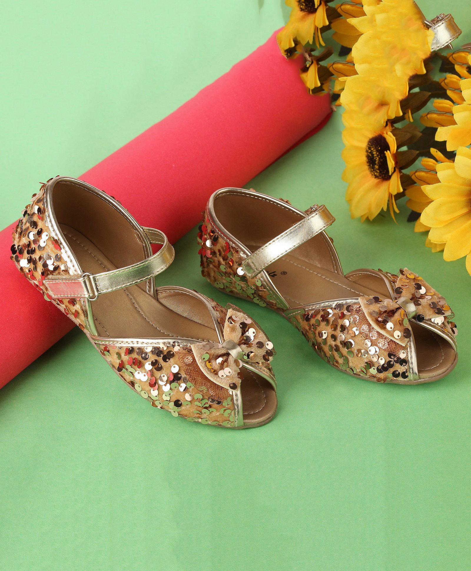 boyz n galz Sequin Embellished &Bow Applique Detailed Ballerinas - Gold-image-34