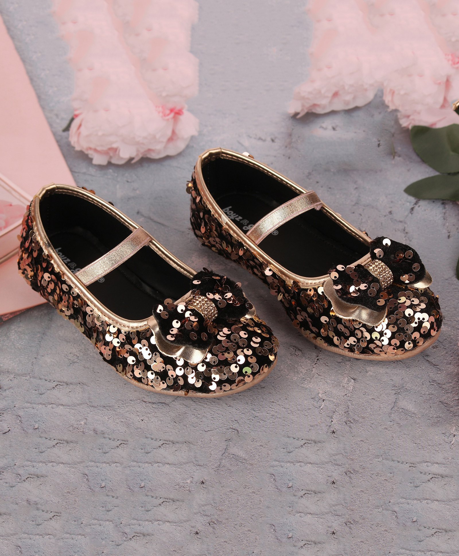 Boyz n Galz Sequenced Bow Applique Detailed Ballerinas - Rose Gold-picture-14