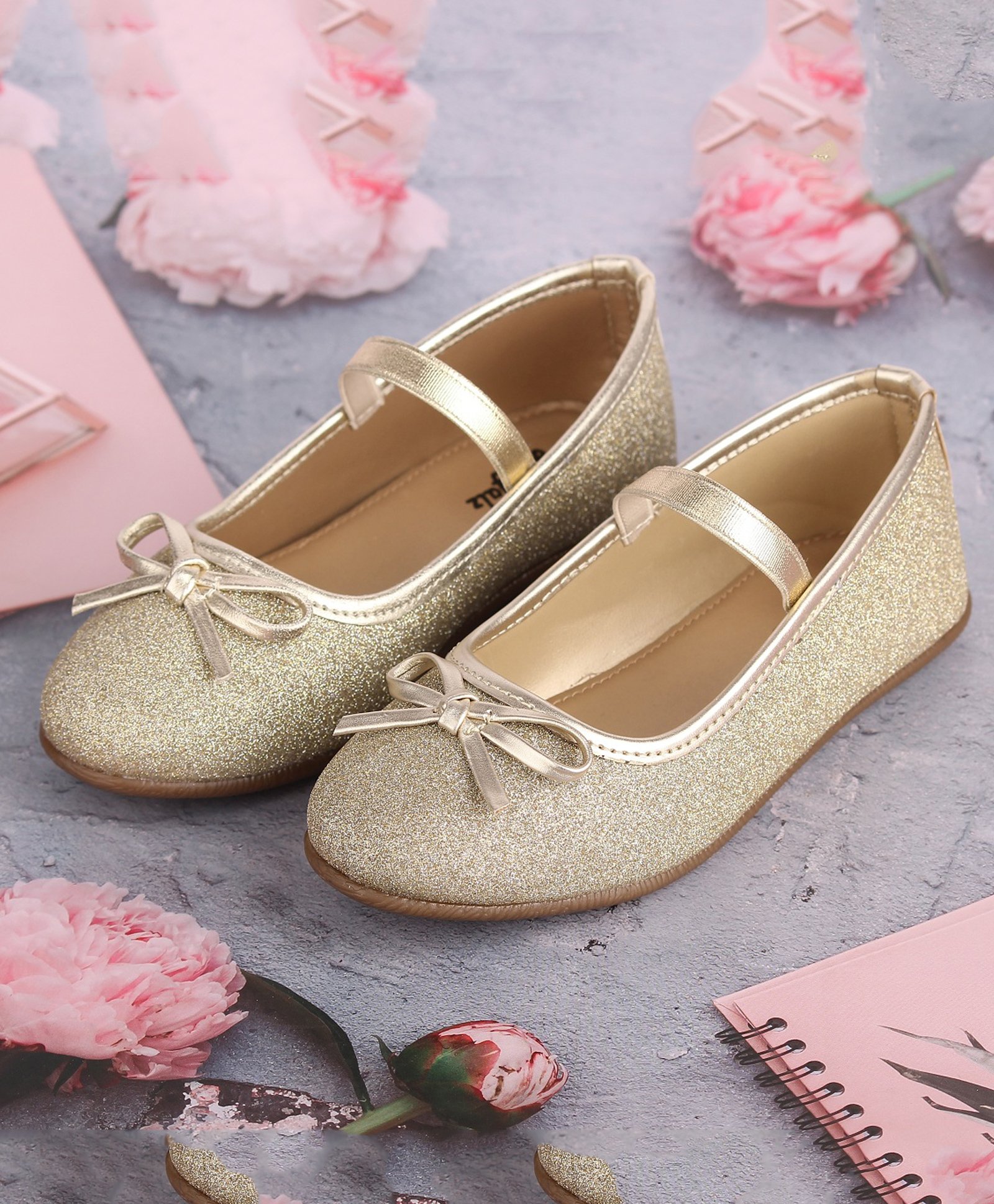 boyz n galz Shimmer Bow Applique Detiled Ballerina - Gold-image-25