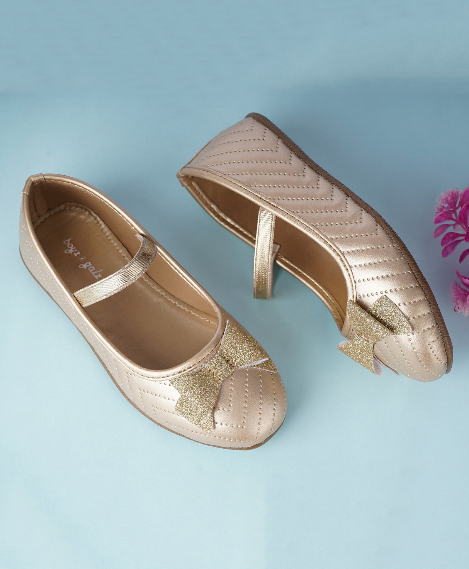 boyz n galz Shimmer Bow Applique Detailed Ballerinas - Gold-image-22