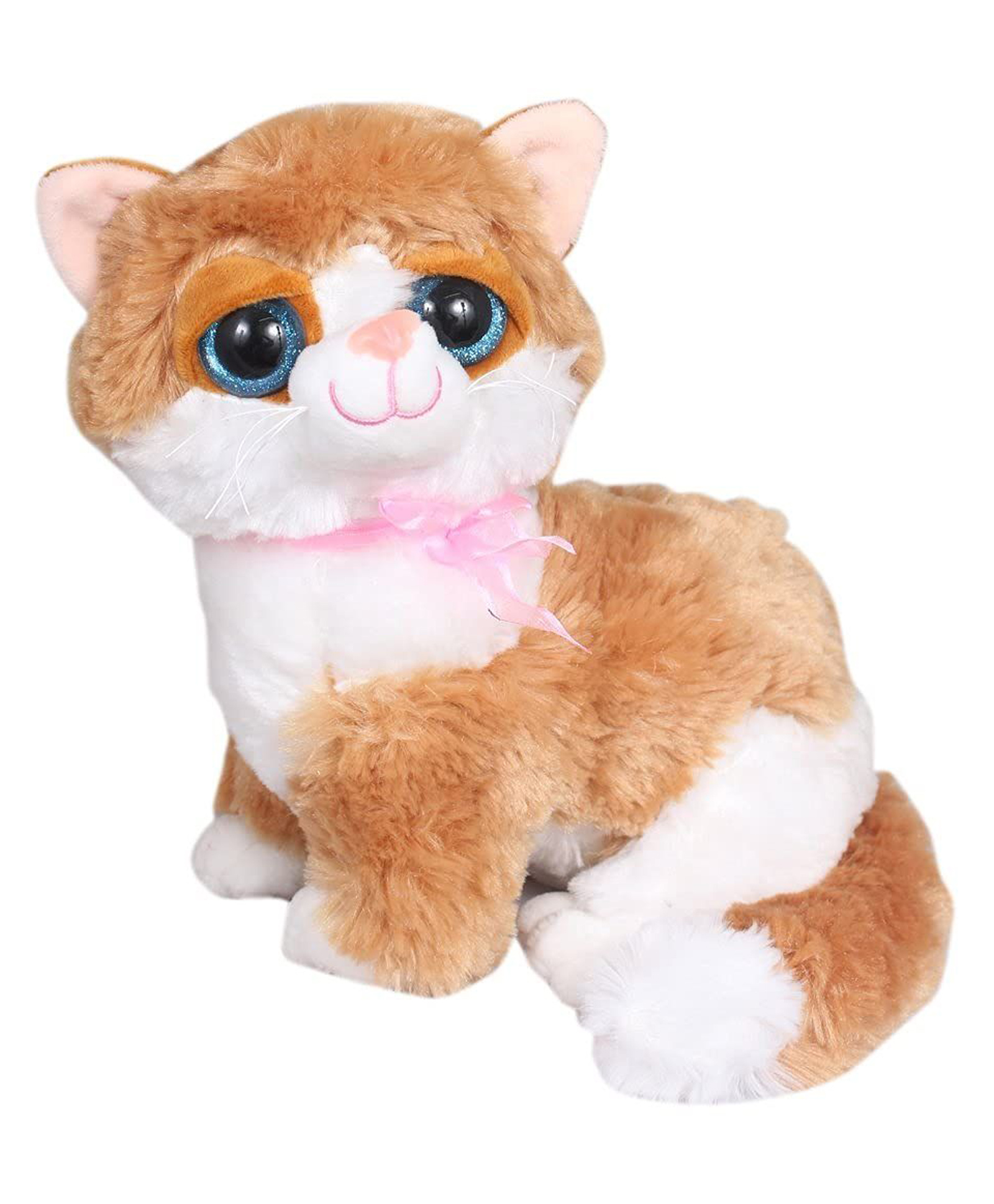 Tickles Cute Little Kitten Glitter Eye Soft Stuffed Plush Animal Toy for Kids (Length 20 cm Color: Beige)-image-30