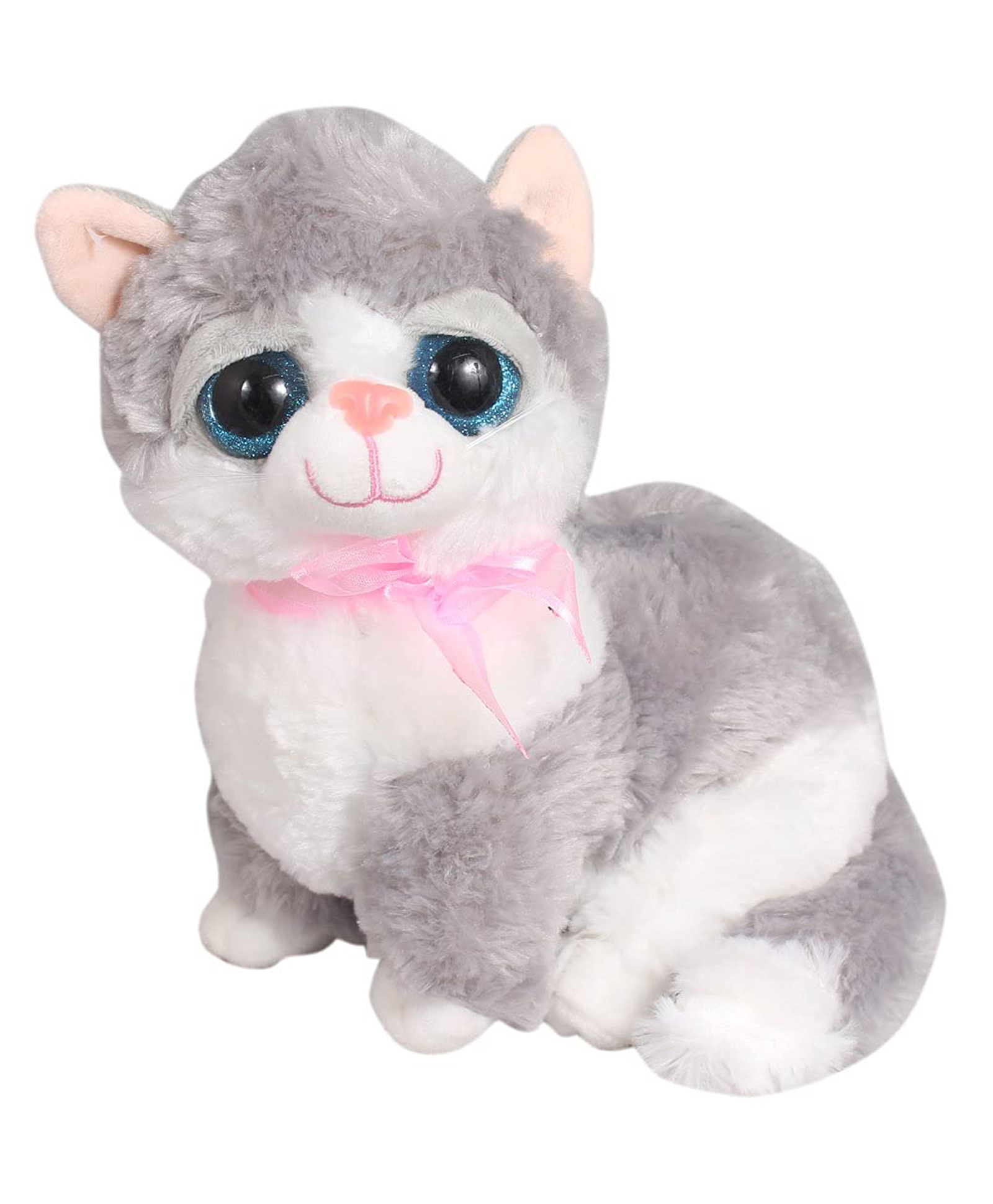Tickles Cute Little Kitten Glitter Eye Soft Stuffed Plush Animal Toy for Kids Birthday Gift (Length 20 cm Color: Grey)-image-29