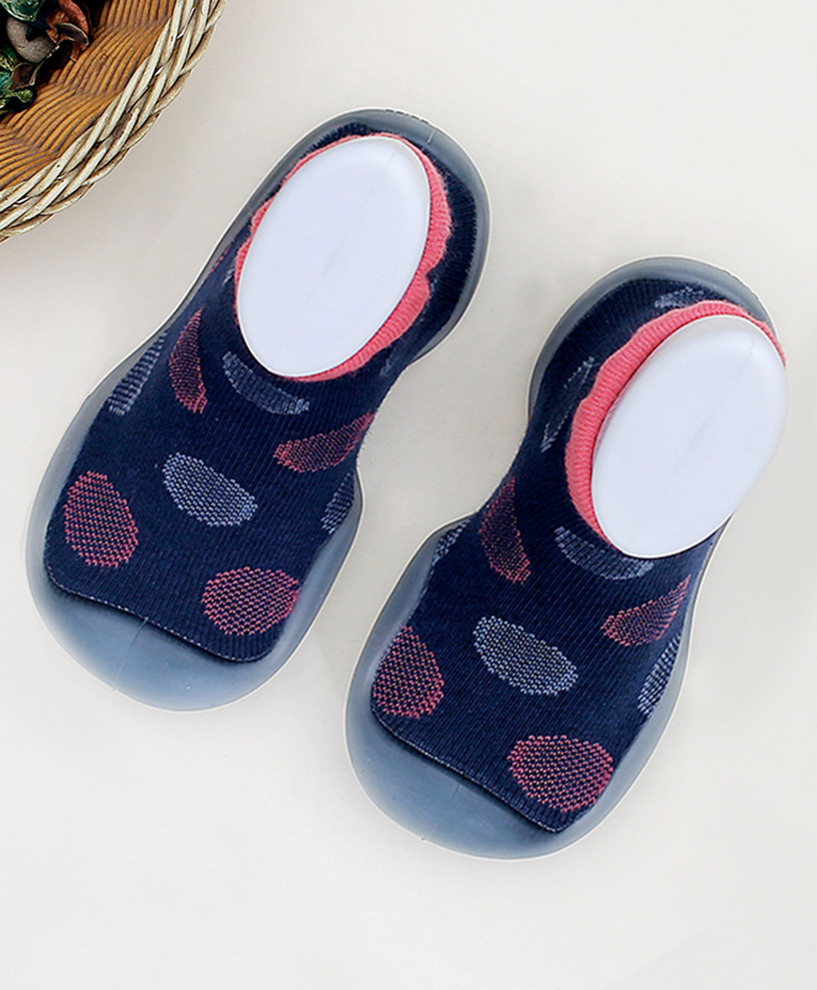Infantso Polka Dot Anti-Skid Cotton Socks Shoes with Rubber Sole for Walking Babies & Toddlers - Dark Blue-picture-10