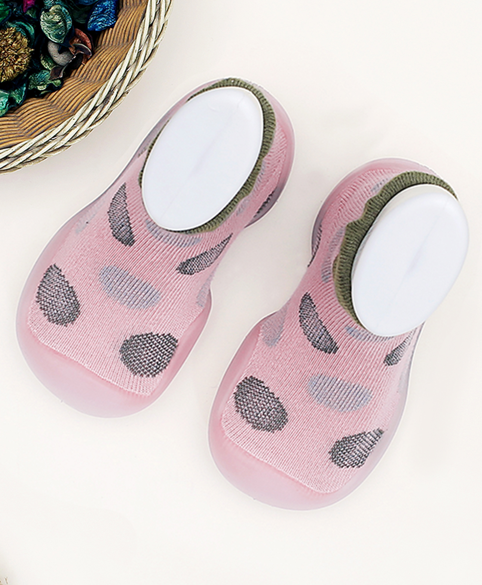 Infantso Polka Dot Anti-Skid Cotton Socks Shoes with Rubber Sole for Walking Babies & Toddlers - Pink-image-47