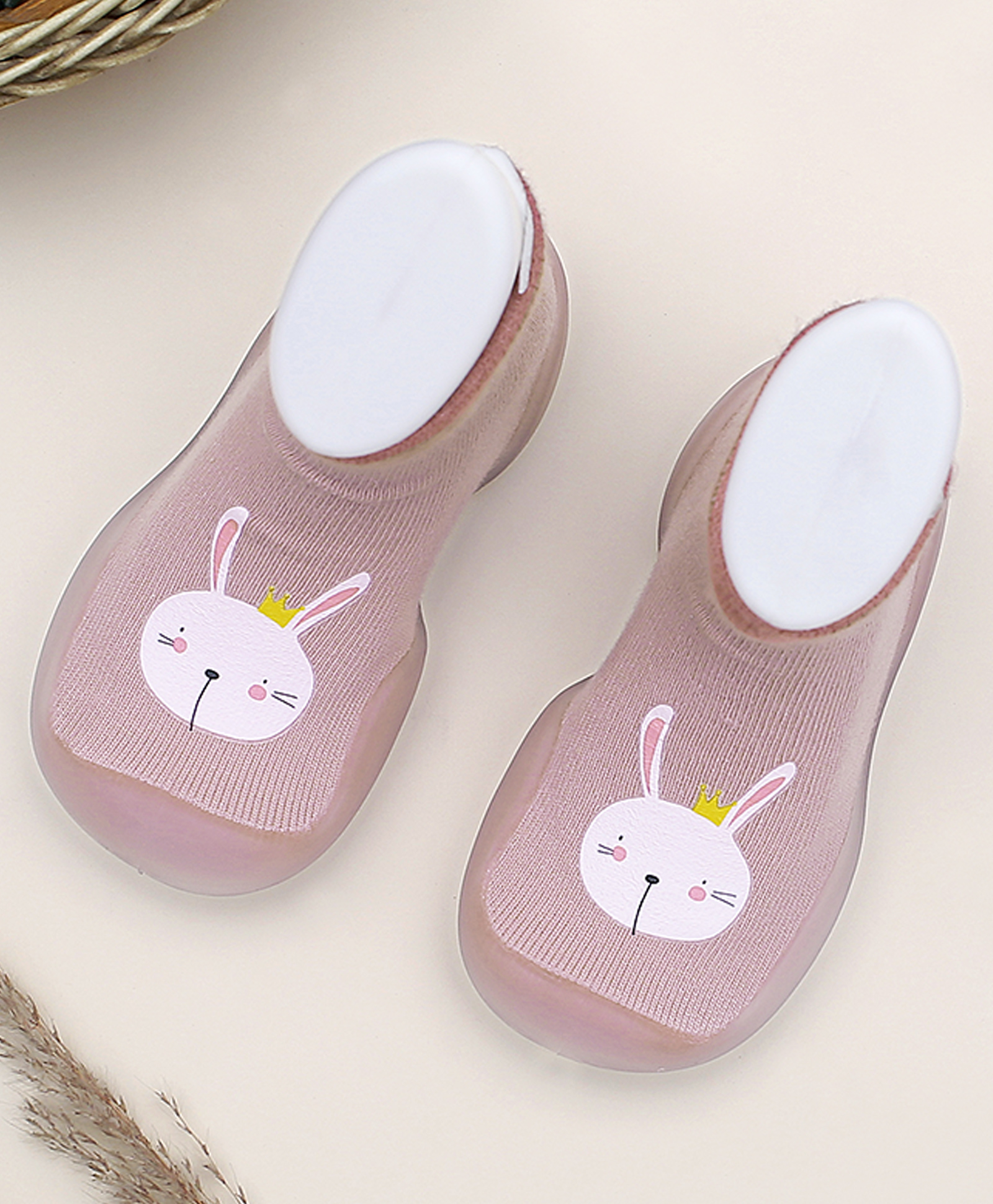 Infantso Cuddle Creatures Anti-Skid Cotton Socks Shoes with Rubber Sole for Walking Babies & Toddlers - Pink-image-9