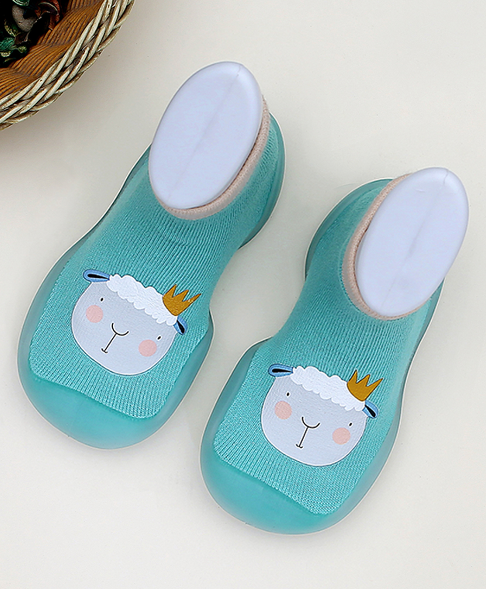 Infantso Cuddle Creatures Anti-Skid Cotton Socks Shoes with Rubber Sole for Walking Babies & Toddlers - Green-picture-22