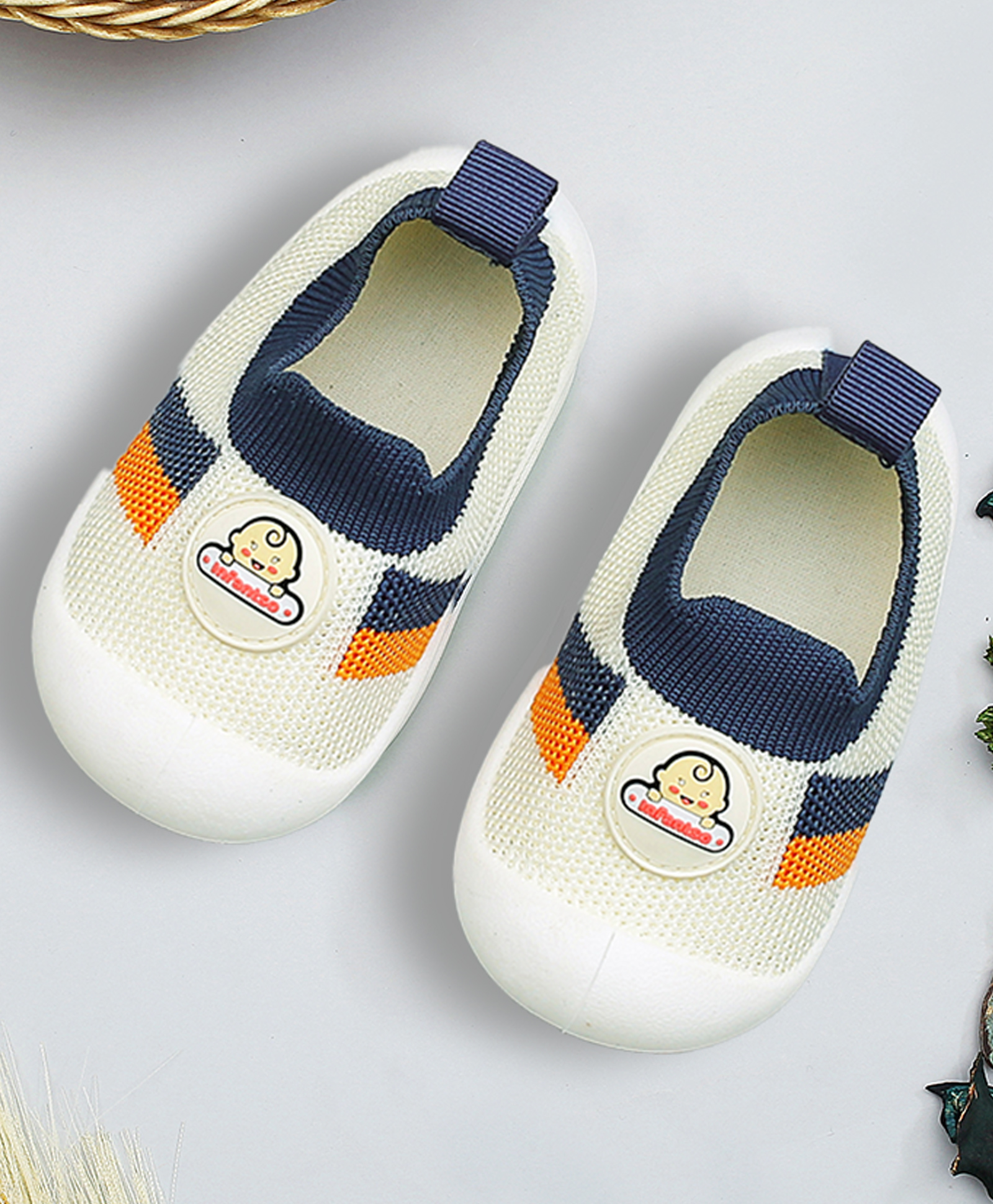 Infantso Nano Stripe Anti-Skid Cotton Socks Shoes with Rubber Sole for Walking Babies & Toddlers - Blue-picture-16