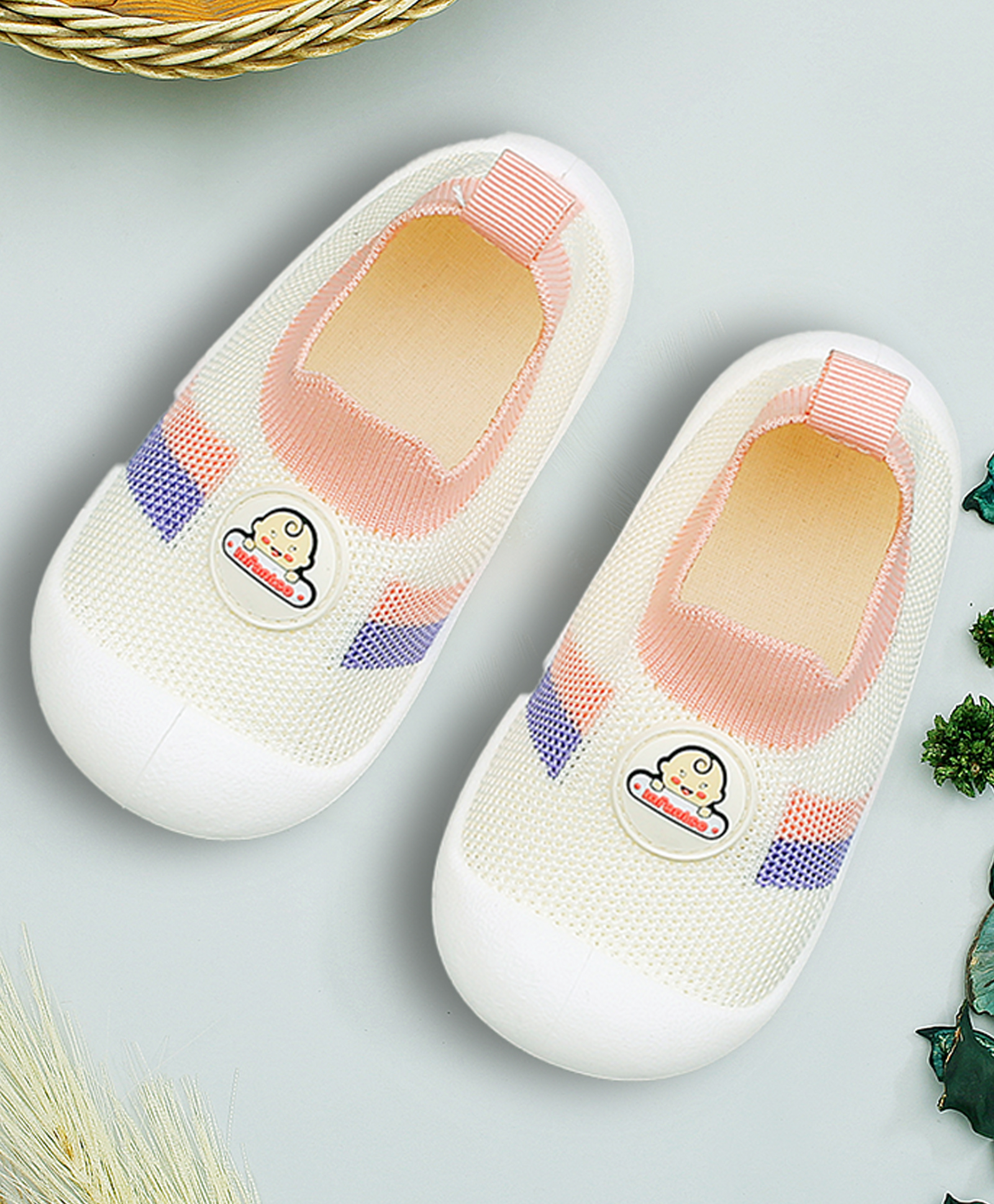 Infantso Nano Stripe Anti-Skid Cotton Socks Shoes with Rubber Sole for Walking Babies & Toddlers - Pink-image-48