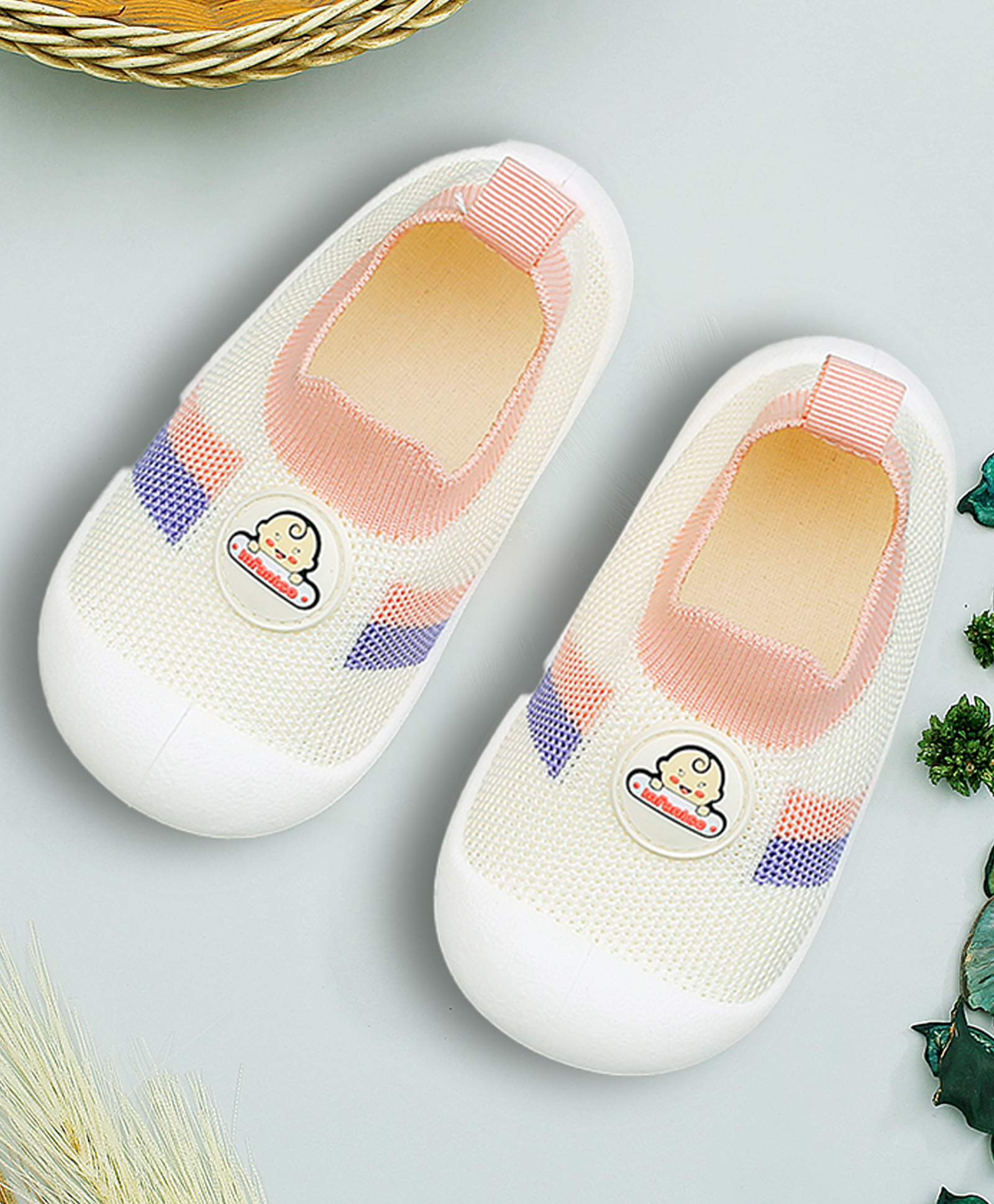Infantso Nano Stripe Anti-Skid Cotton Socks Shoes with Rubber Sole for Walking Babies & Toddlers - Pink-image-19
