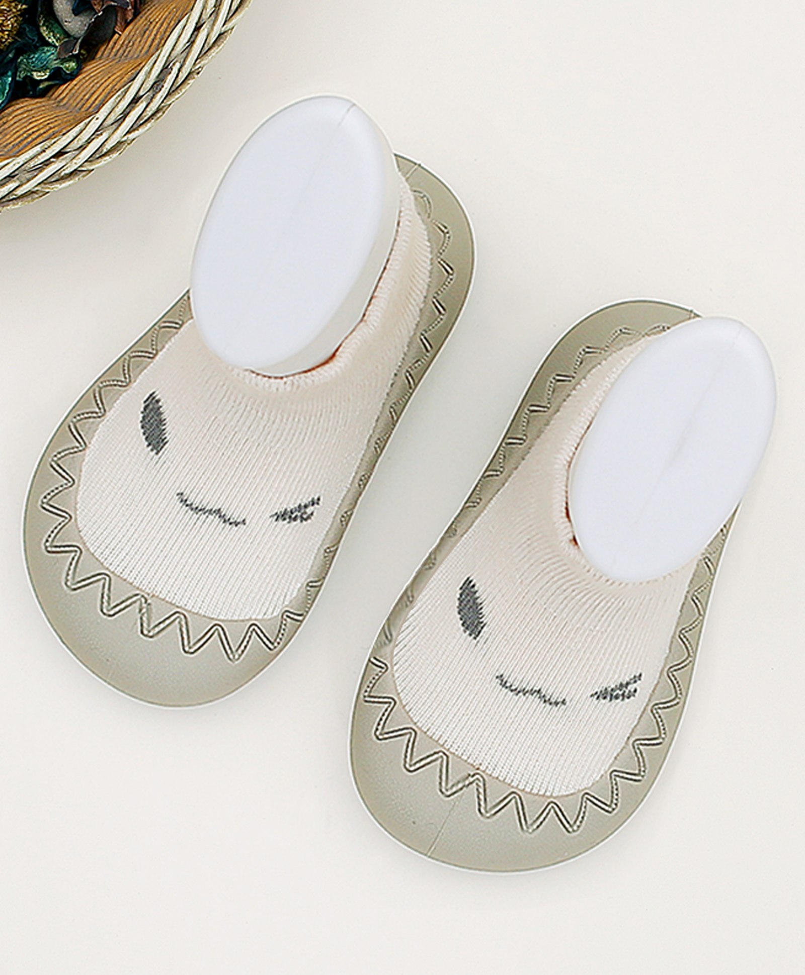 Infantso Teddy Toes Anti-Skid Cotton Socks Shoes with Rubber Sole for Walking Babies & Toddlers - Cream-picture-24